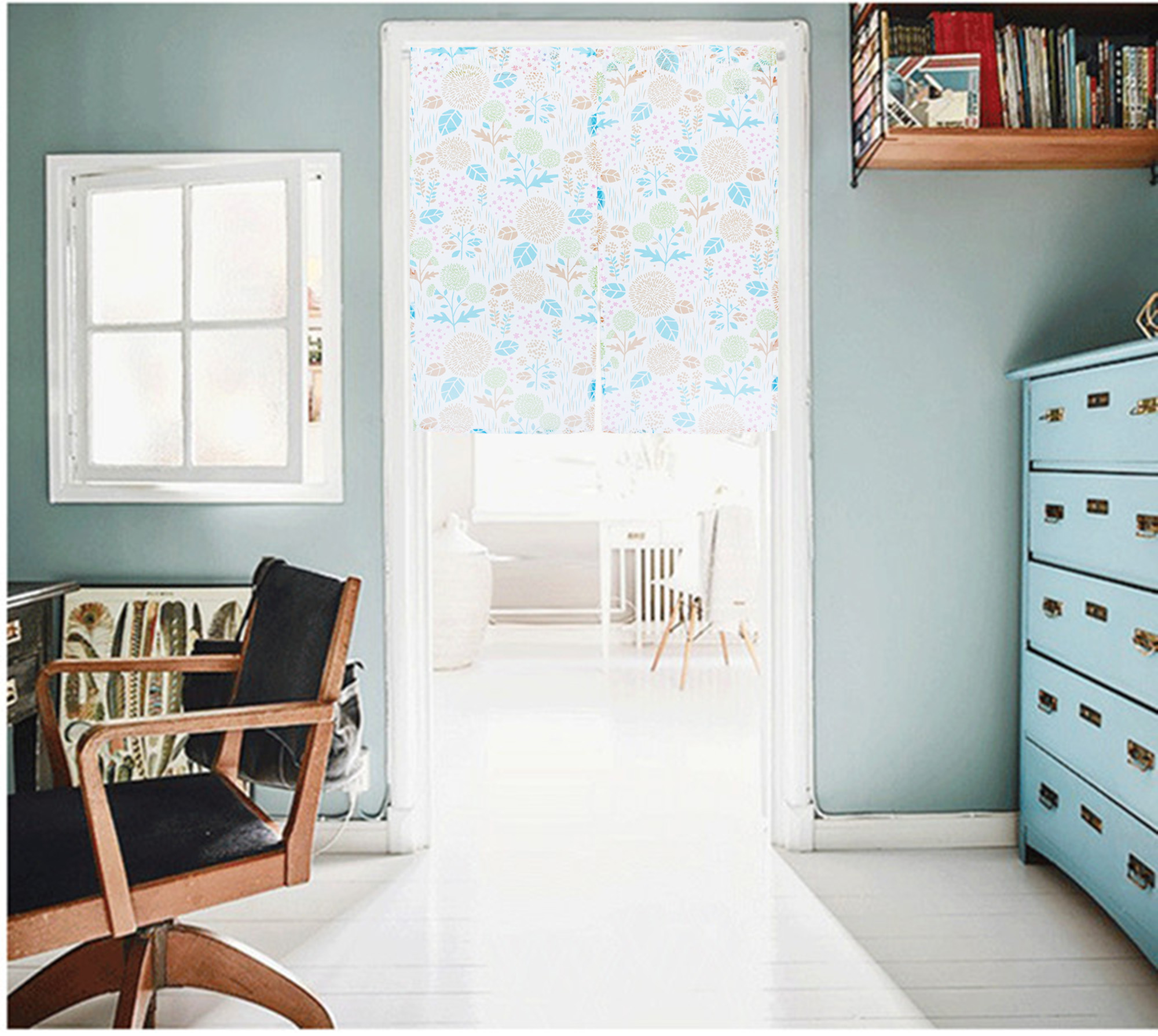 HONE柔光花紗中門簾(85x90cm)_花卉綠