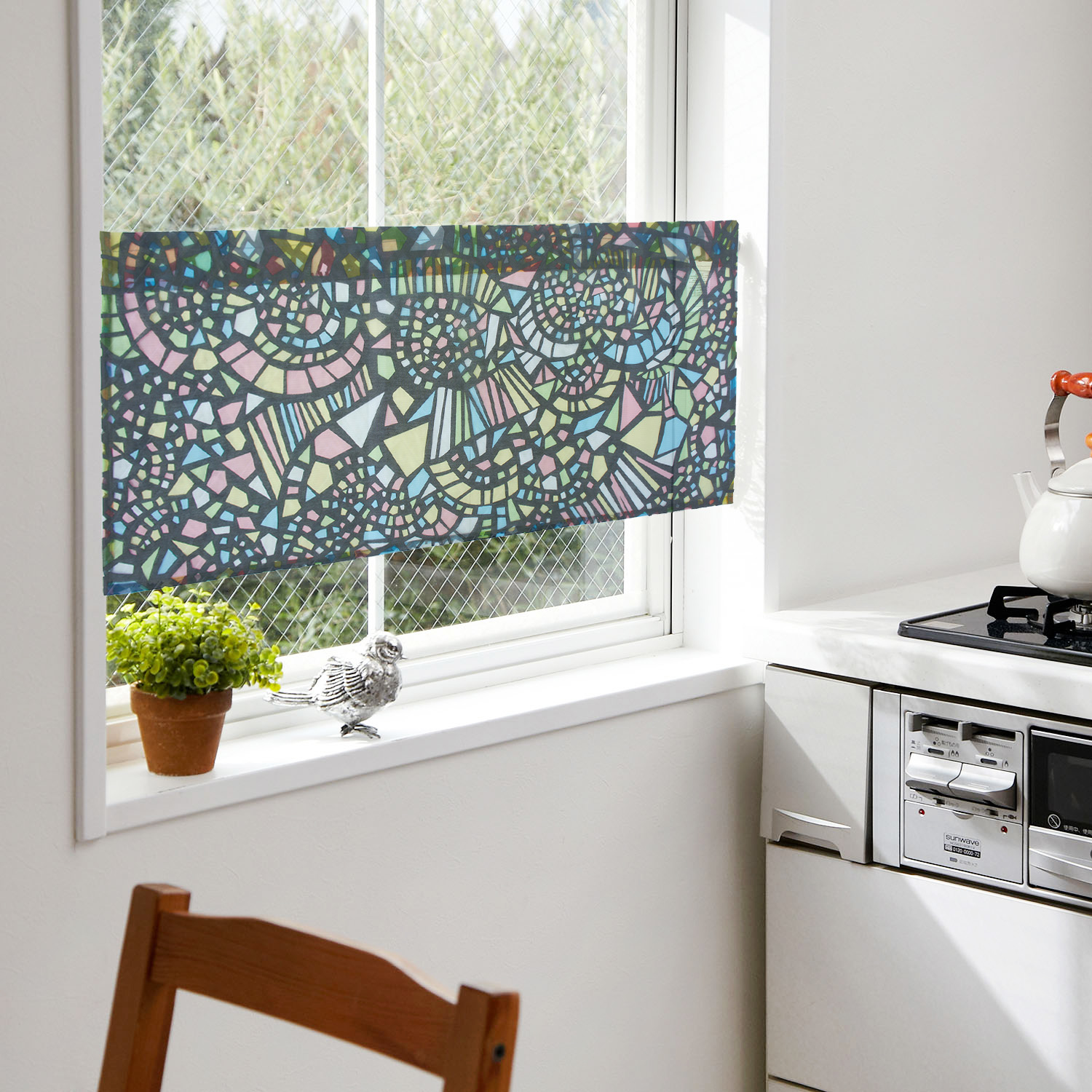 HONE柔光花紗咖啡簾(105x45cm)_彩繪黑