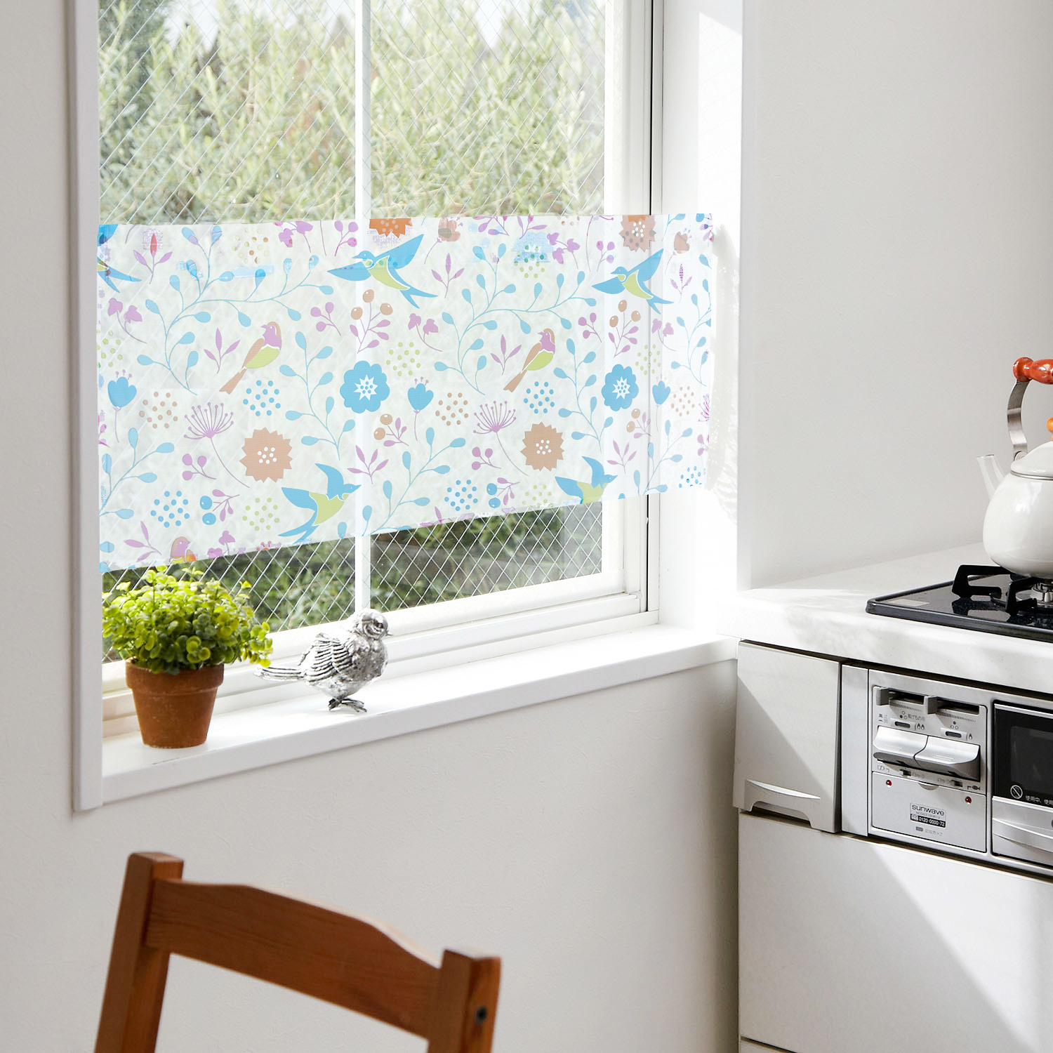 HONE柔光花紗咖啡簾(105x45cm)_花鳥