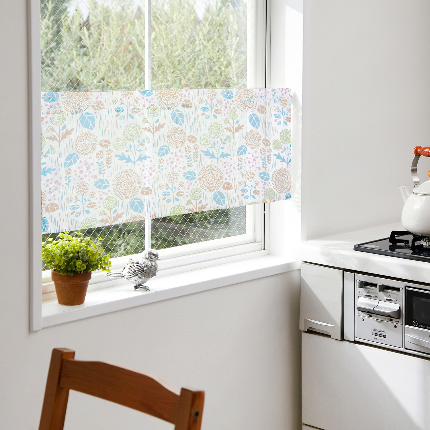 HONE柔光花紗咖啡簾(105x45cm)_花卉綠