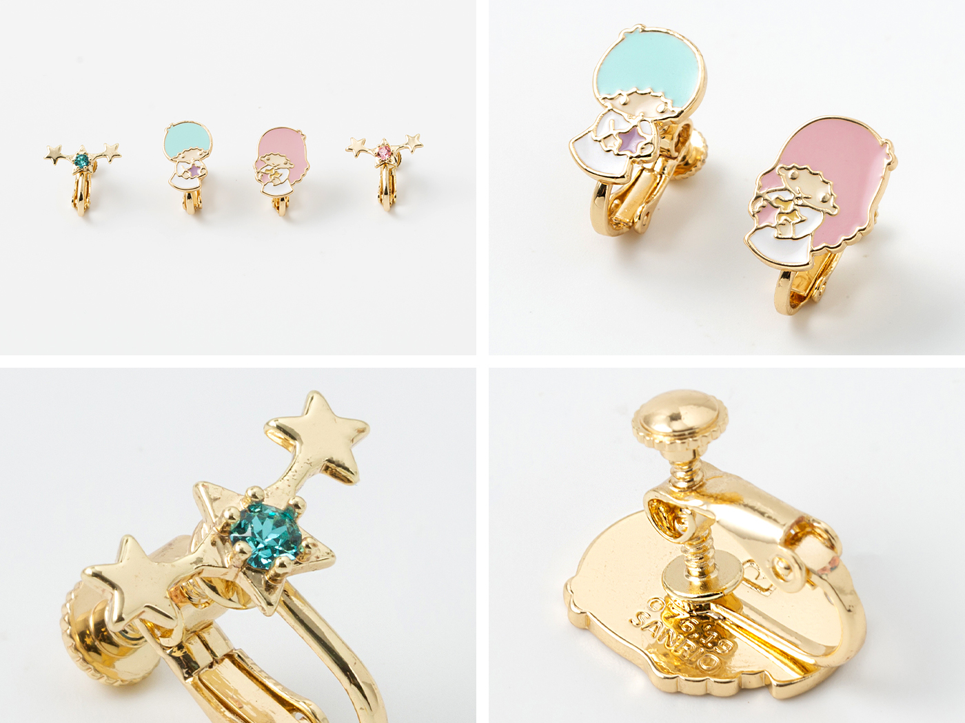 雙子星 三麗鷗 施華洛世奇水晶 夾式耳環 kikilala