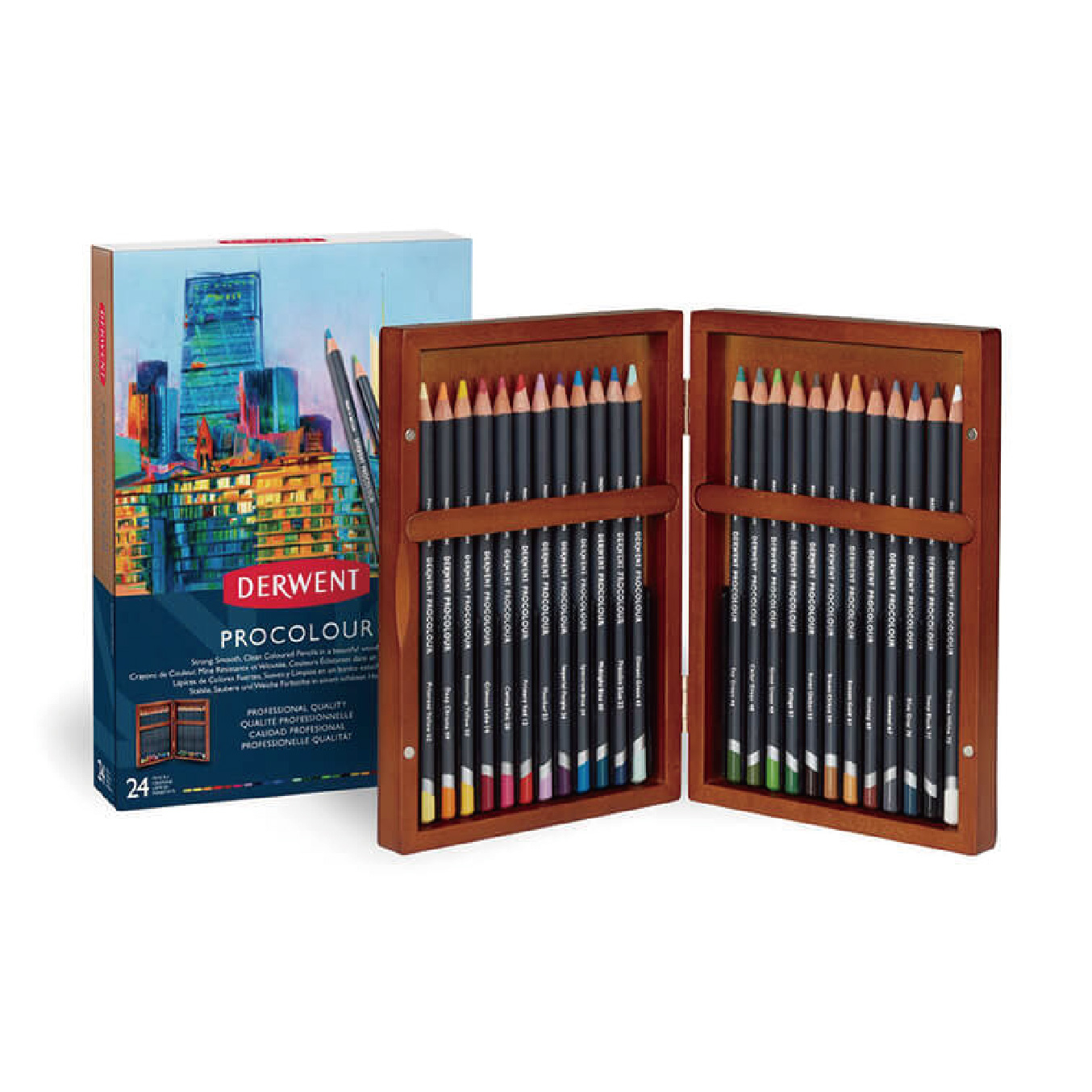 【DERWENT 德爾文】 PROCOLOUR油性色鉛24色-木盒裝 DW2302585