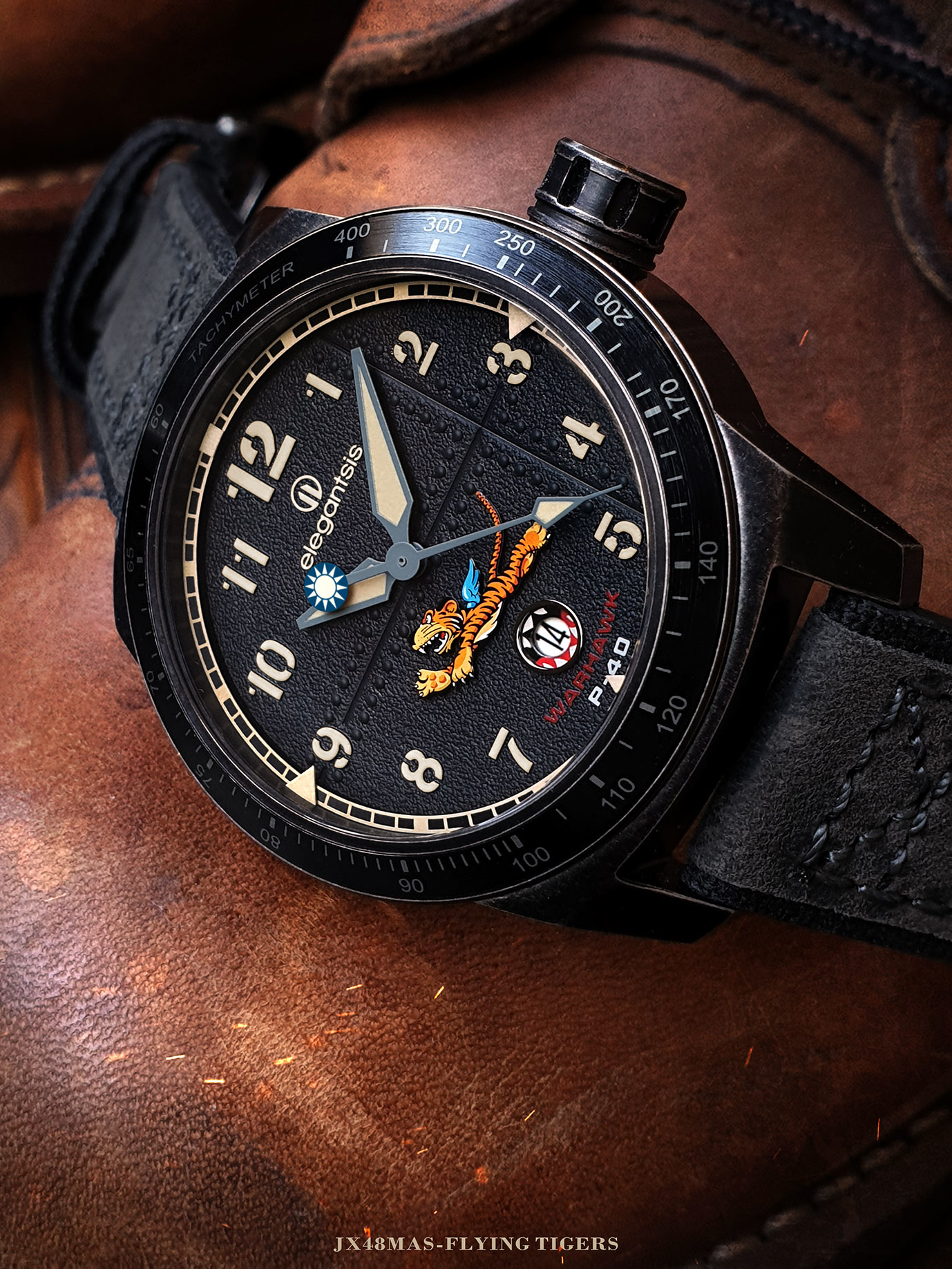 萬年鐘錶 - elegantsis 愛樂時  飛虎隊- 黑  ELJX48MAS-FT-NEB01LC   錶徑45.5MM