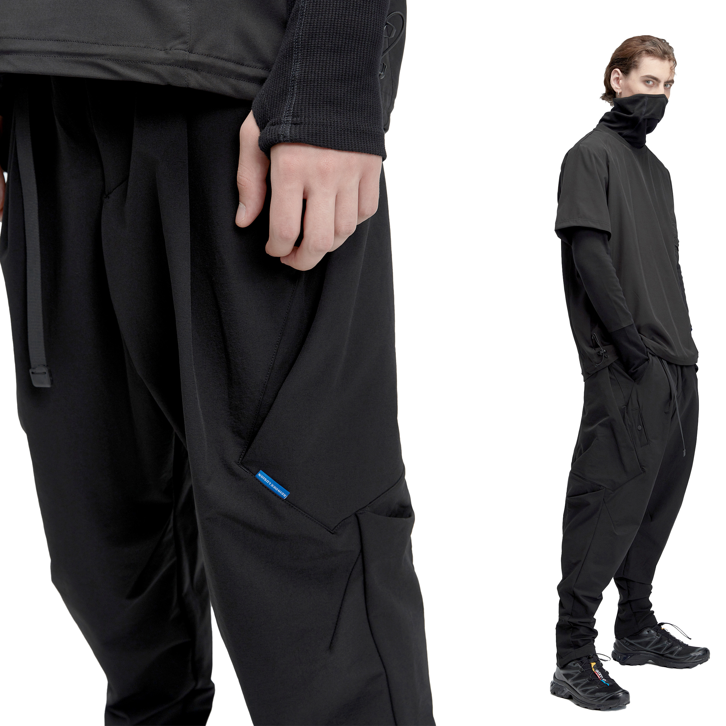 RL | REINDEE LUSION 20SS 斜插式剪裁多褶錐形束腳馬蹄長褲