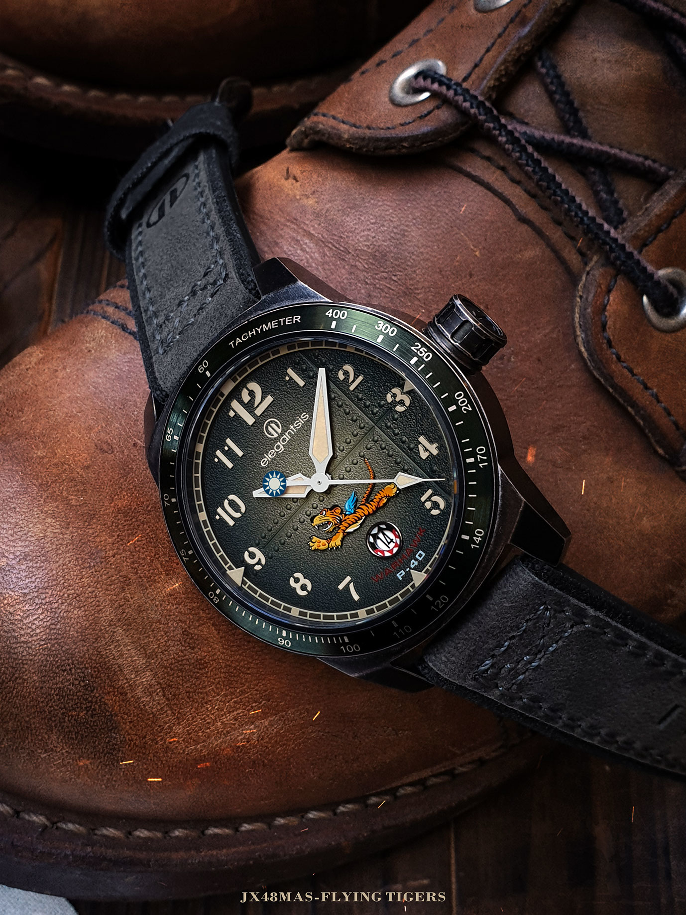 萬年鐘錶 - elegantsis 愛樂時  飛虎隊-  綠  ELJX48MAS-FT-NEG02LC  錶徑45.5MM