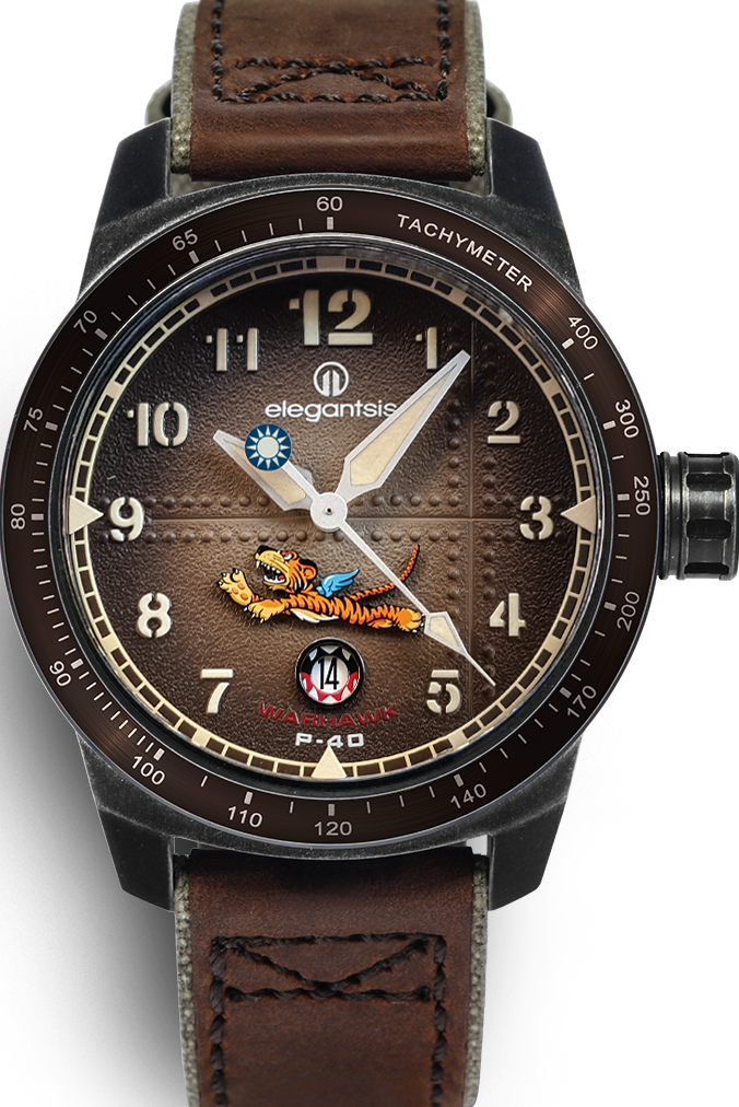 萬年鐘錶 - elegantsis 愛樂時  飛虎隊- 咖啡  ELJX48MAS-FT-NEB03LC 錶徑45.5MM