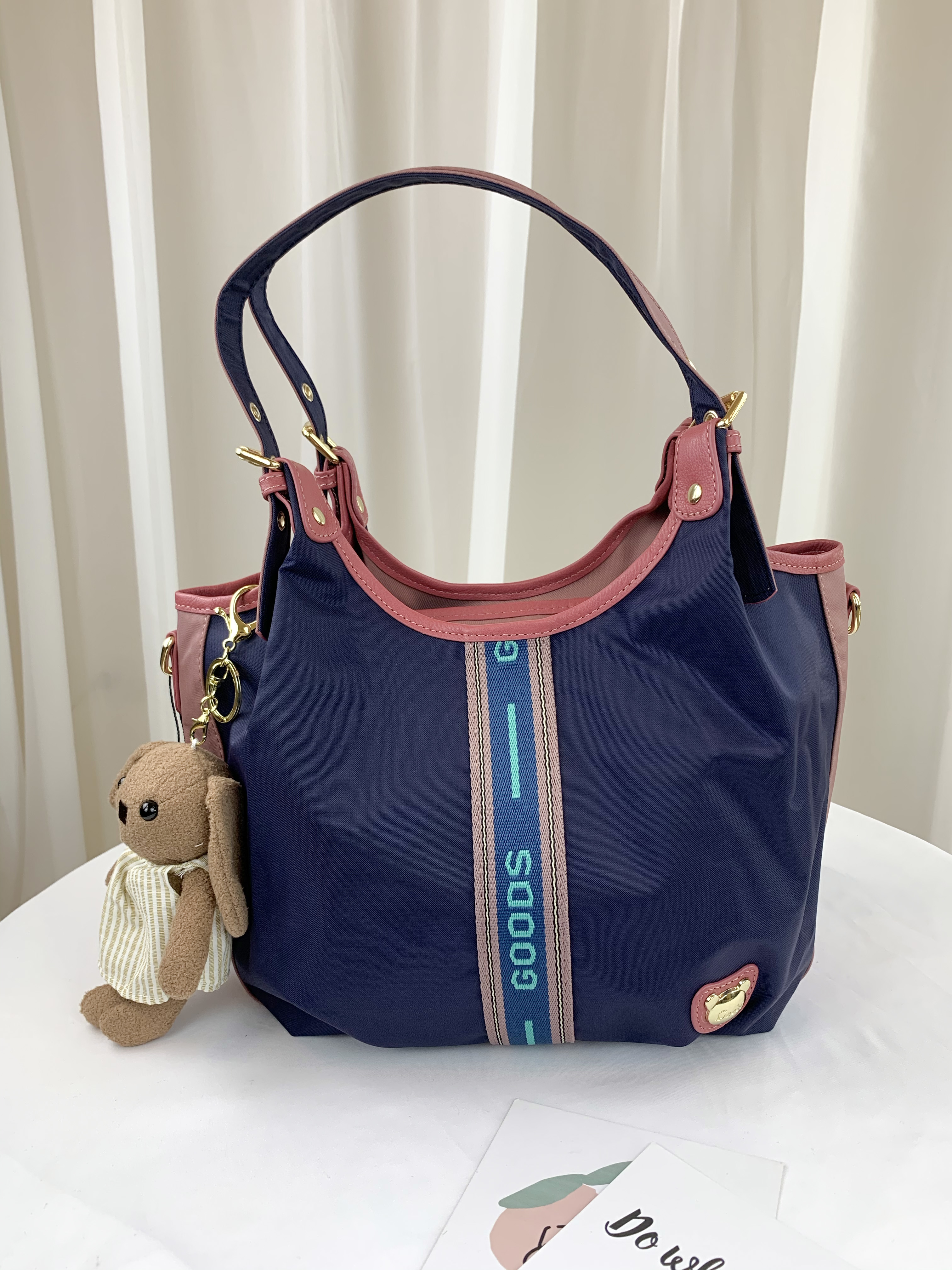 GOODS 織帶藍粉 尼龍防潑水手提包 / 側背包  #2520