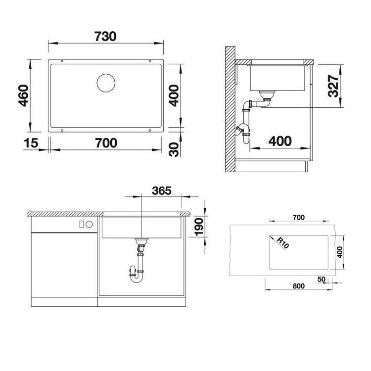 Blanco "Subline 700-U" 523443 Undermount Granite composite kitchen sink with Waste Kit (Rock grey)