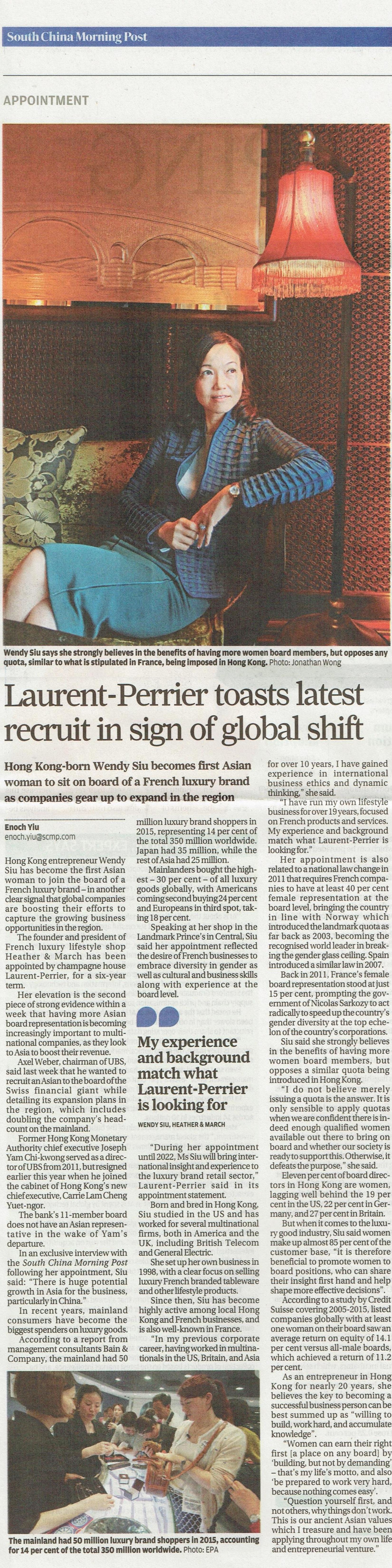 APPOINTMENT - LAURENT-PERRIER TOASTS LATEST RECRUIT IN SIGN OF GLOBAL SHIFT