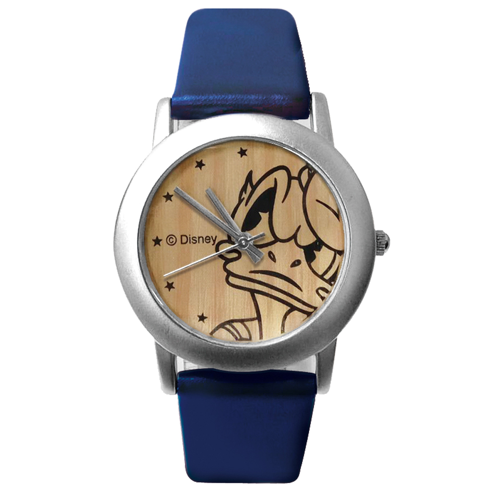 【迪士尼】木紋唐老鴨精緻皮錶
