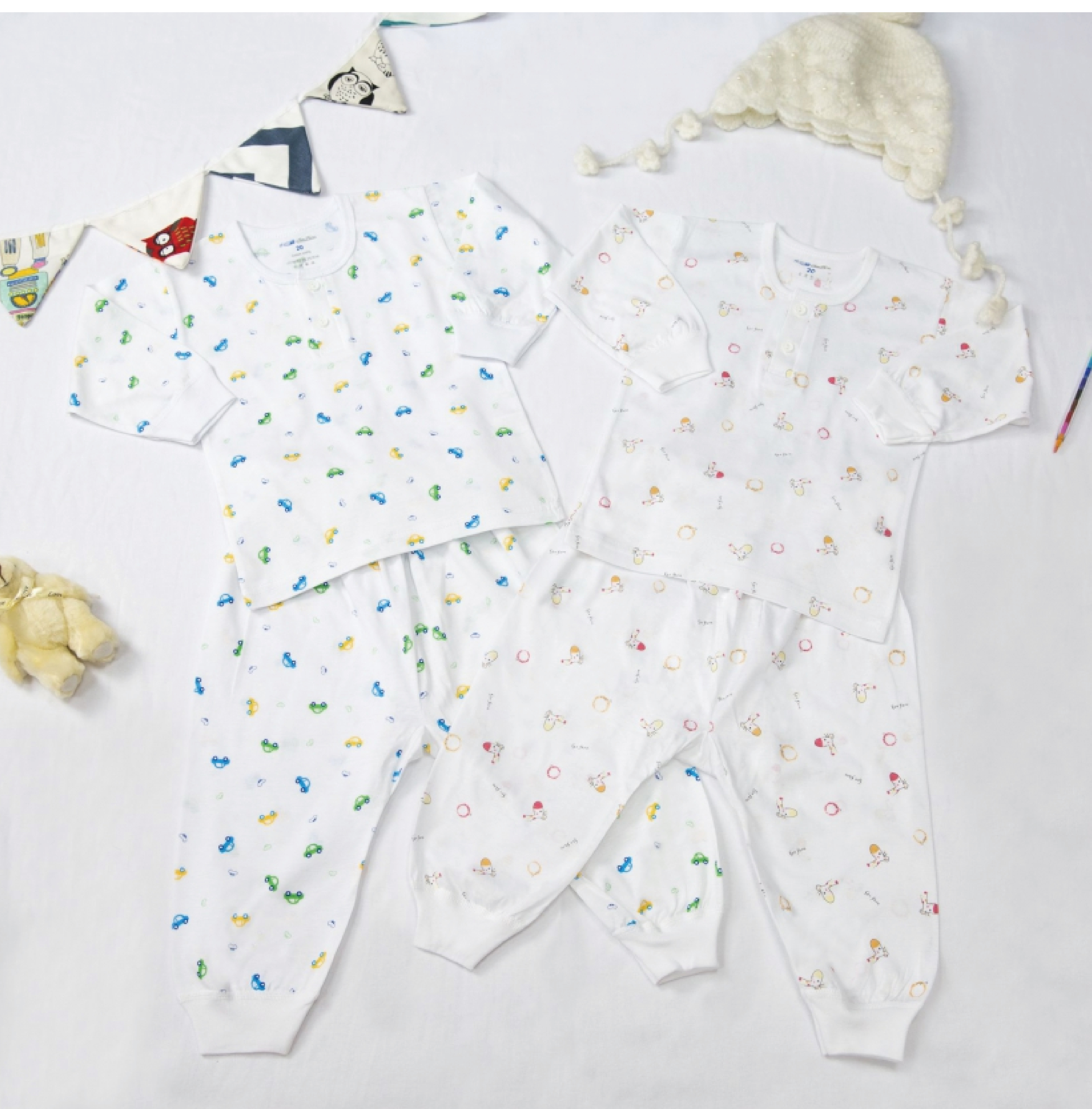 小三福 三福 100%純棉兒童單面半開長袖套裝