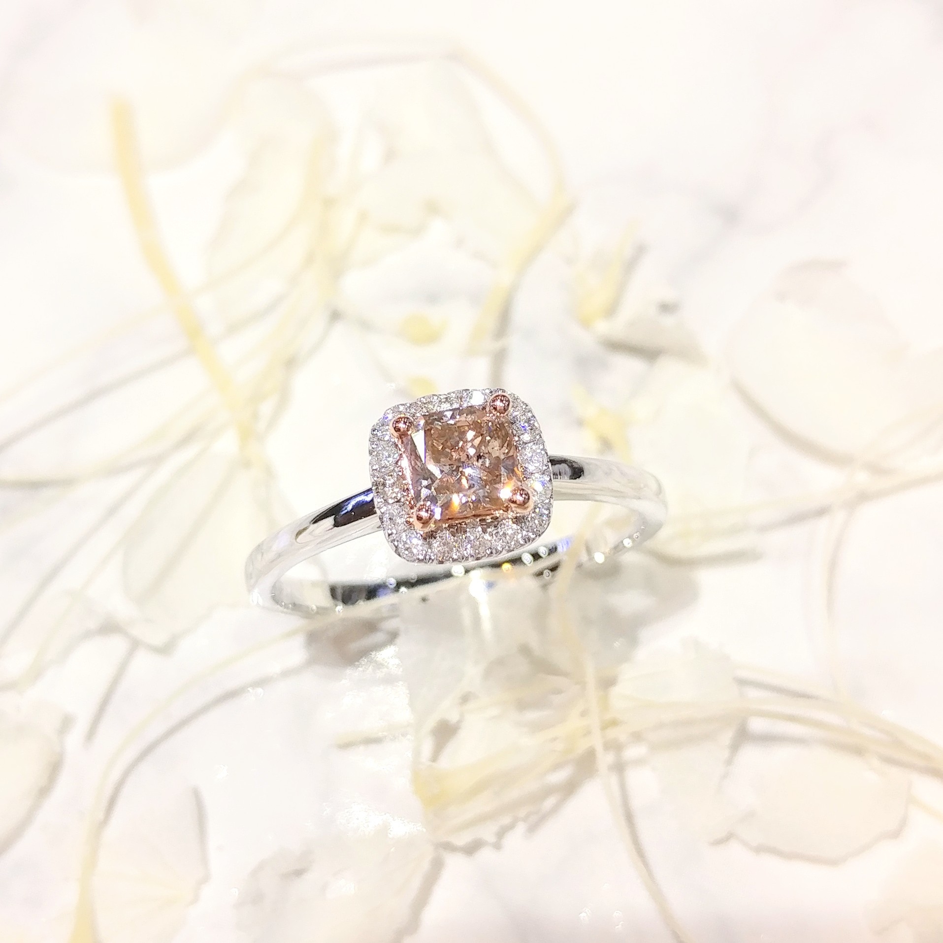 18K Gold 0.46ct Fancy Champagne Cushion Cut Diamond Ring
