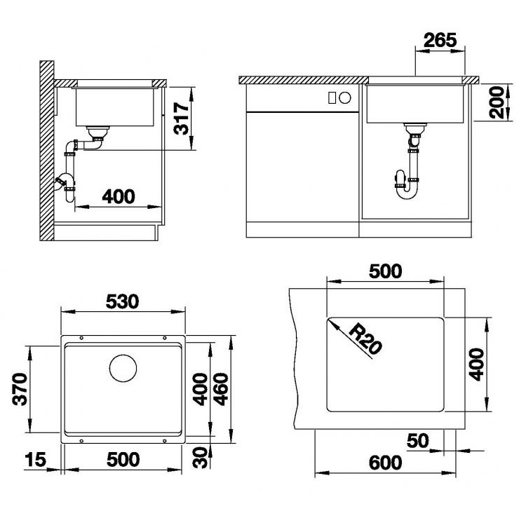Blanco "Etagon 500-U" 522228 Undermount Granite composite kitchen sink with Waste Kit (Rock grey)