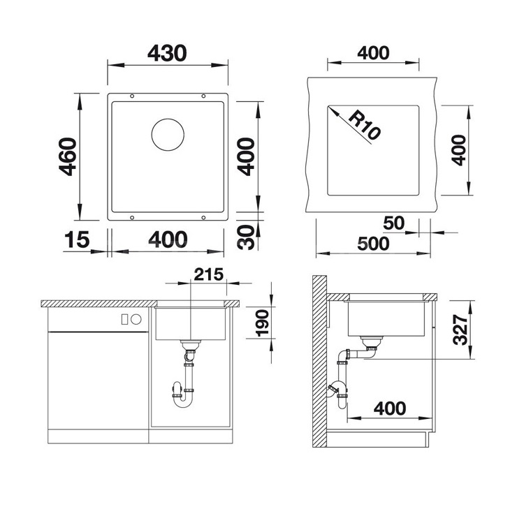 Blanco "Subline 400-U" 523422 Undermount Granite composite kitchen sink with Waste Kit (Anthracite)