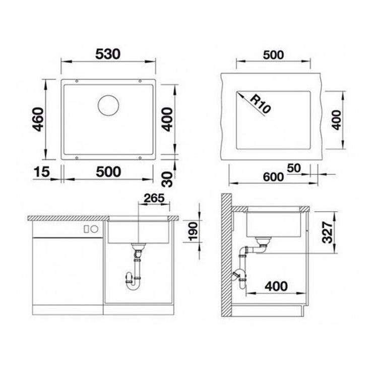Blanco "Subline 500-U" 523433 Undermount Granite composite kitchen sink with Waste Kit (Rock grey)