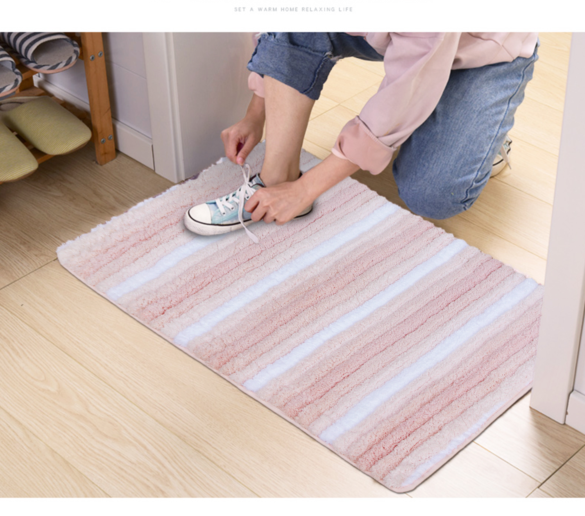 波浪型超吸水踏墊浴墊(45x60cm)_甜心粉