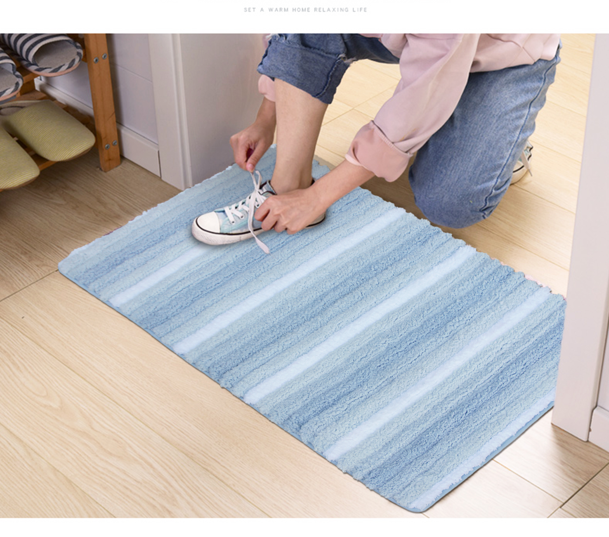 波浪型超吸水踏墊浴墊(60x90cm)_天空藍
