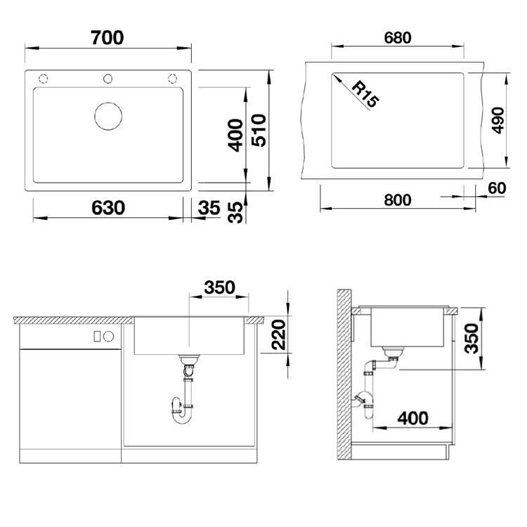 Blanco "Pleon 8" 523043 Countertop Granite composite kitchen sink with Waste Kit (Anthracite)
