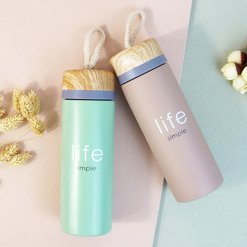 簡單生活木紋不鏽鋼保溫瓶 280ML