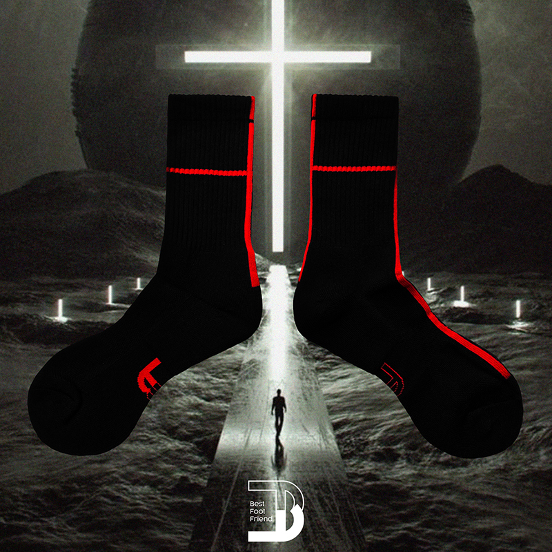 後跟十字線條長襪 _ 黑色_BF200019