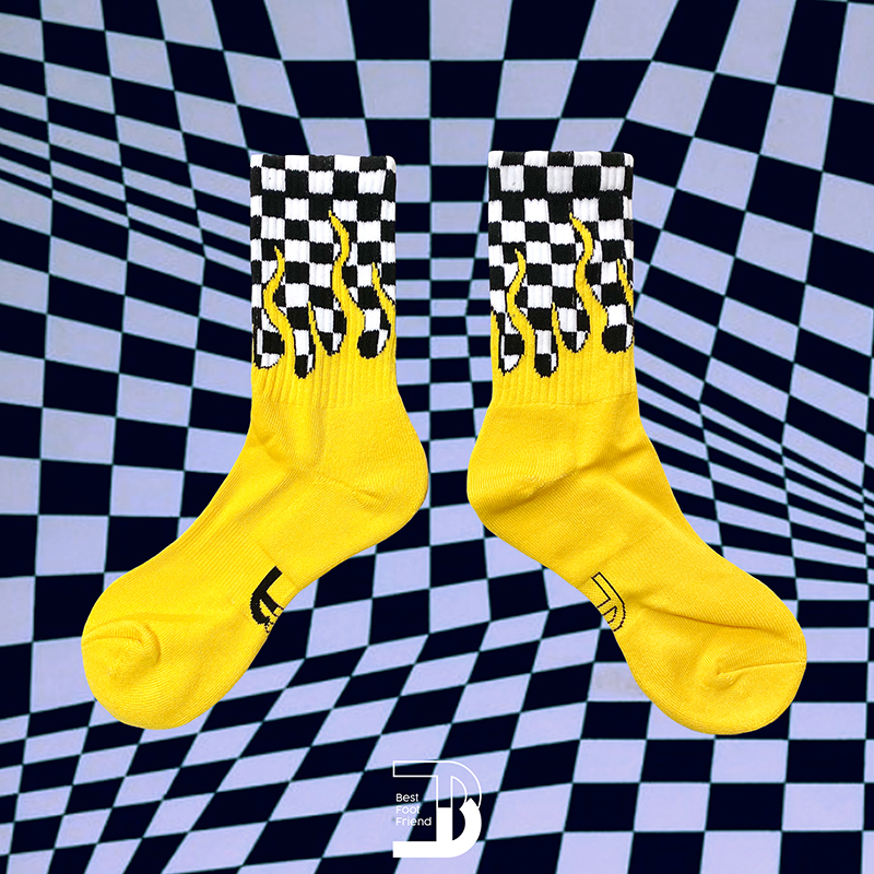 火焰棋盤格長襪_黃色_BF200016