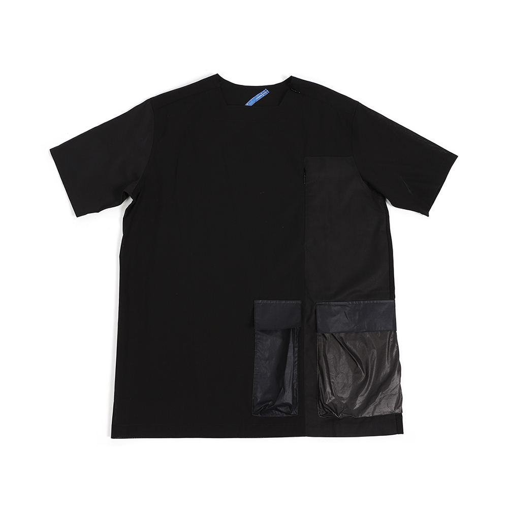 梯形領幾何拼接上衣 - 黑