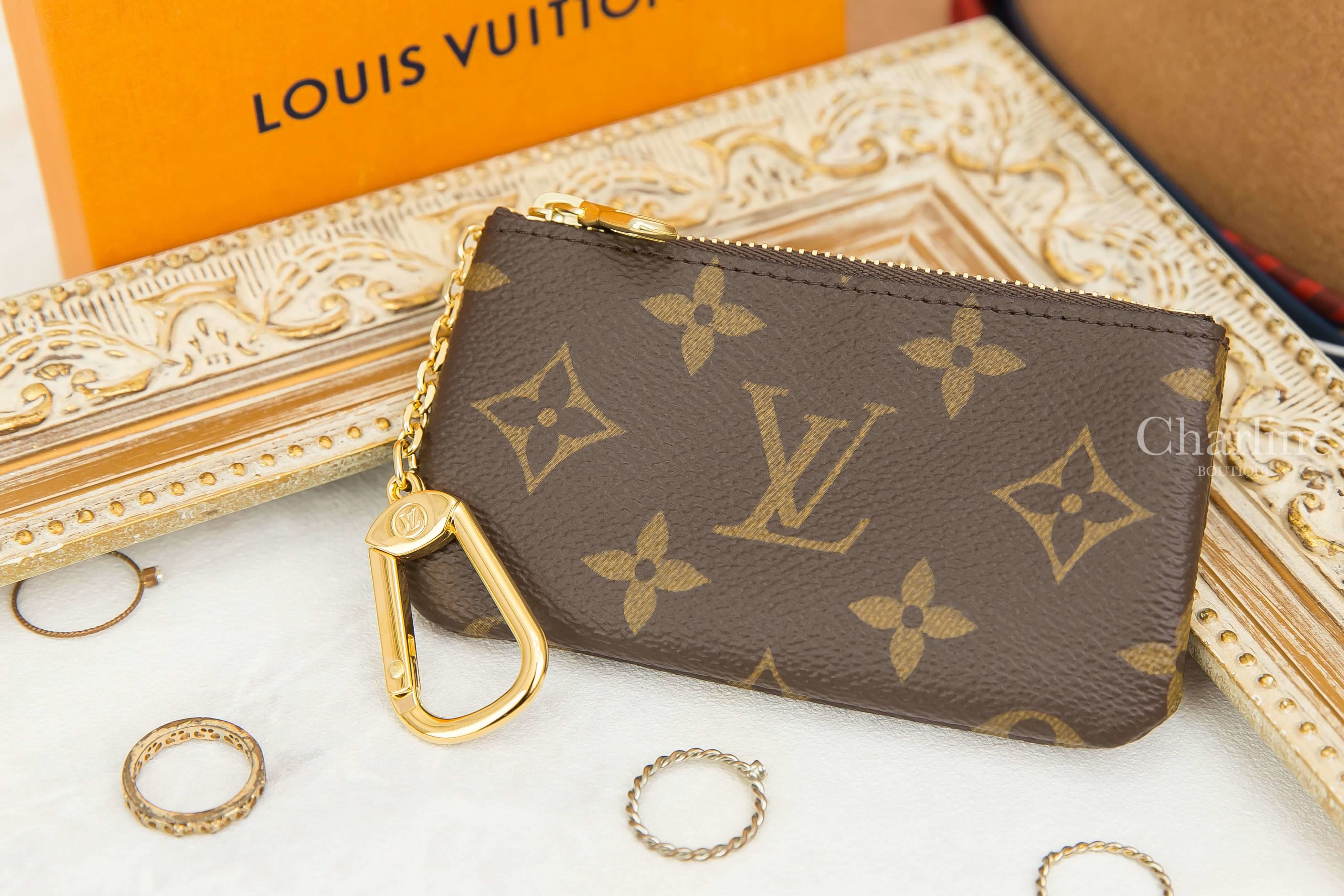 Louis Vuitton Key Pouch 咖啡色老花金釦鑰匙零錢包-Charline Boutique 精品代購