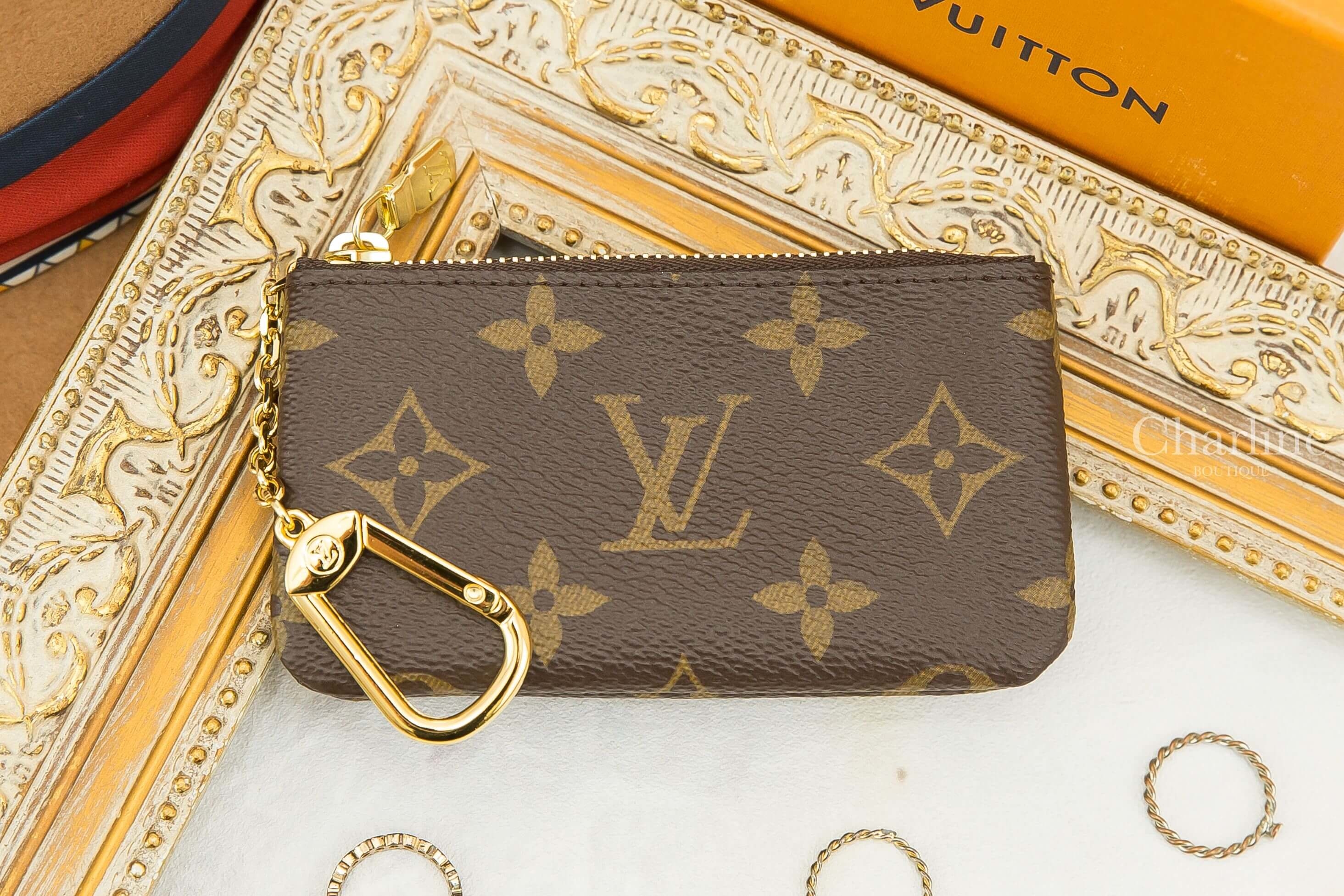 Louis Vuitton Key Pouch 咖啡色老花金釦鑰匙零錢包-Charline Boutique 精品代購