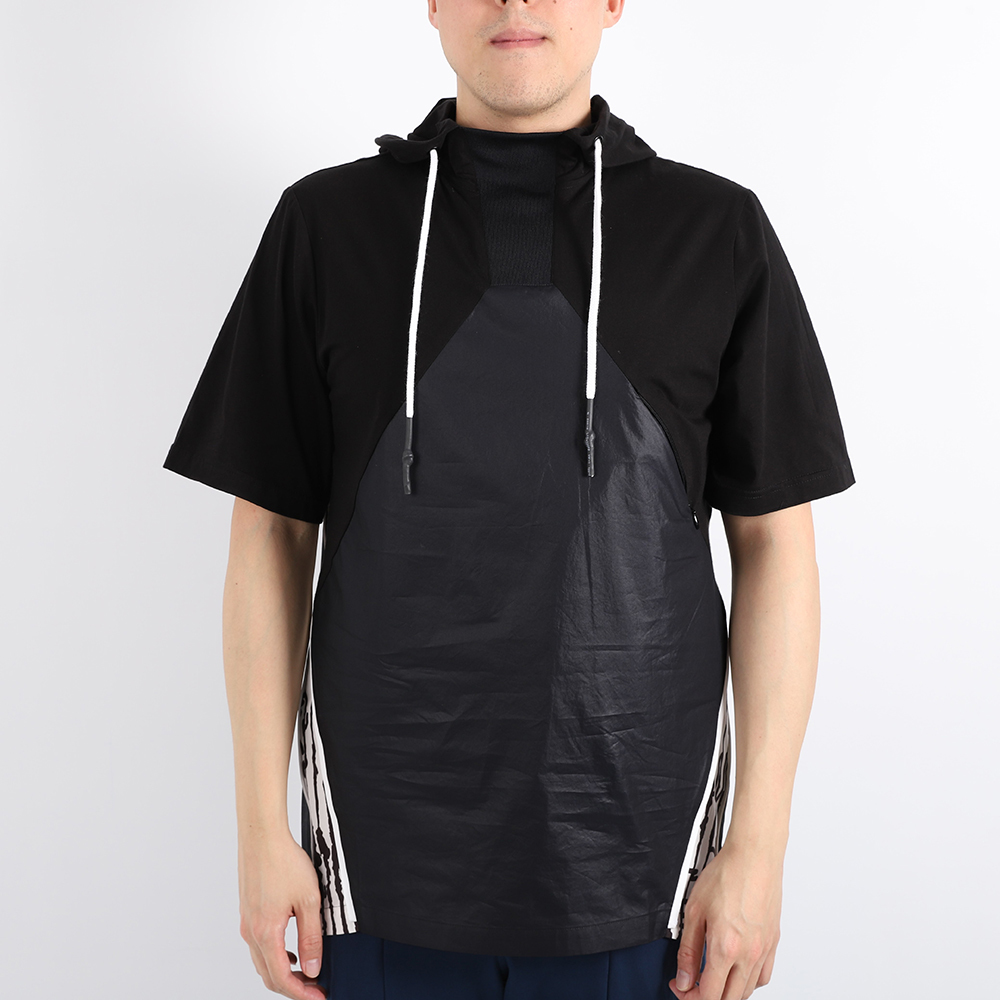 三角剪接連帽T - 黑