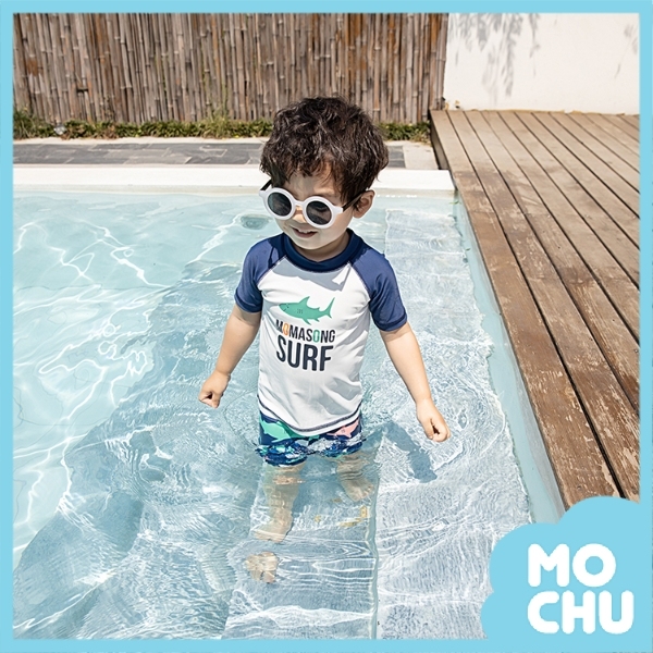 彩色鯊魚短袖分體泳裝