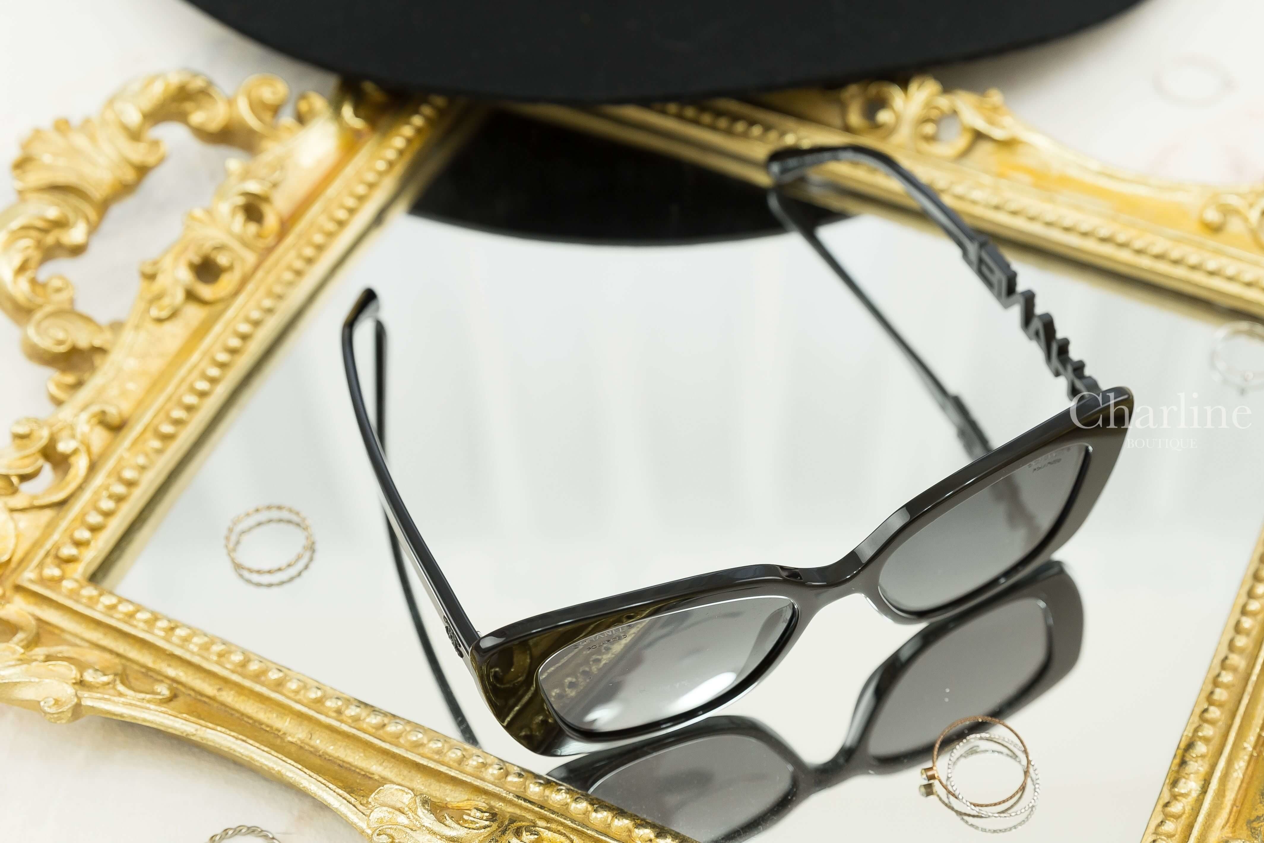 Chanel Square Sunglasses 黑色方框側邊黑鑽 Chanel 太陽眼鏡-Charline Boutique 精品代購