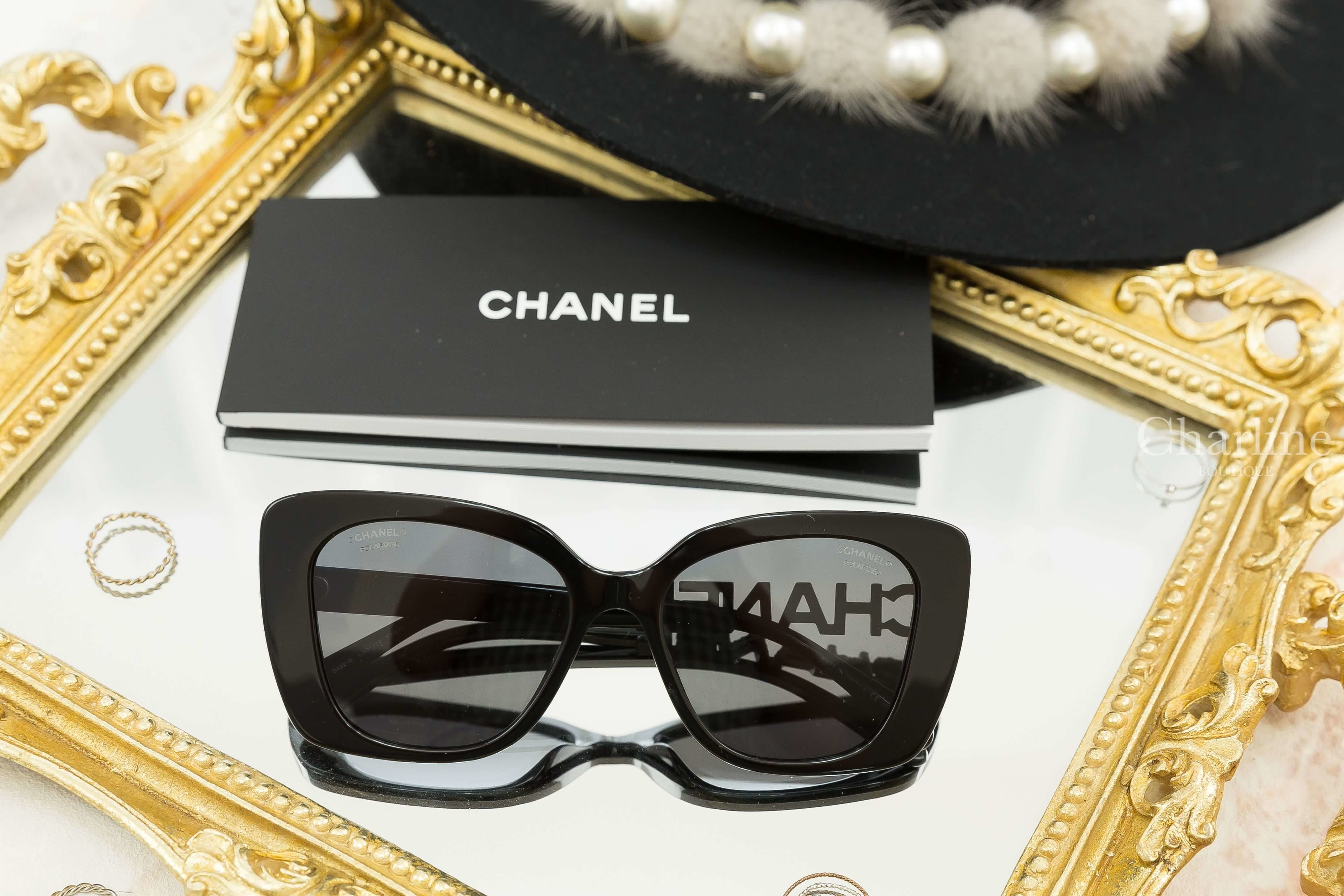 Chanel Square Sunglasses 黑色方框側邊黑鑽 Chanel 太陽眼鏡-Charline Boutique 精品代購