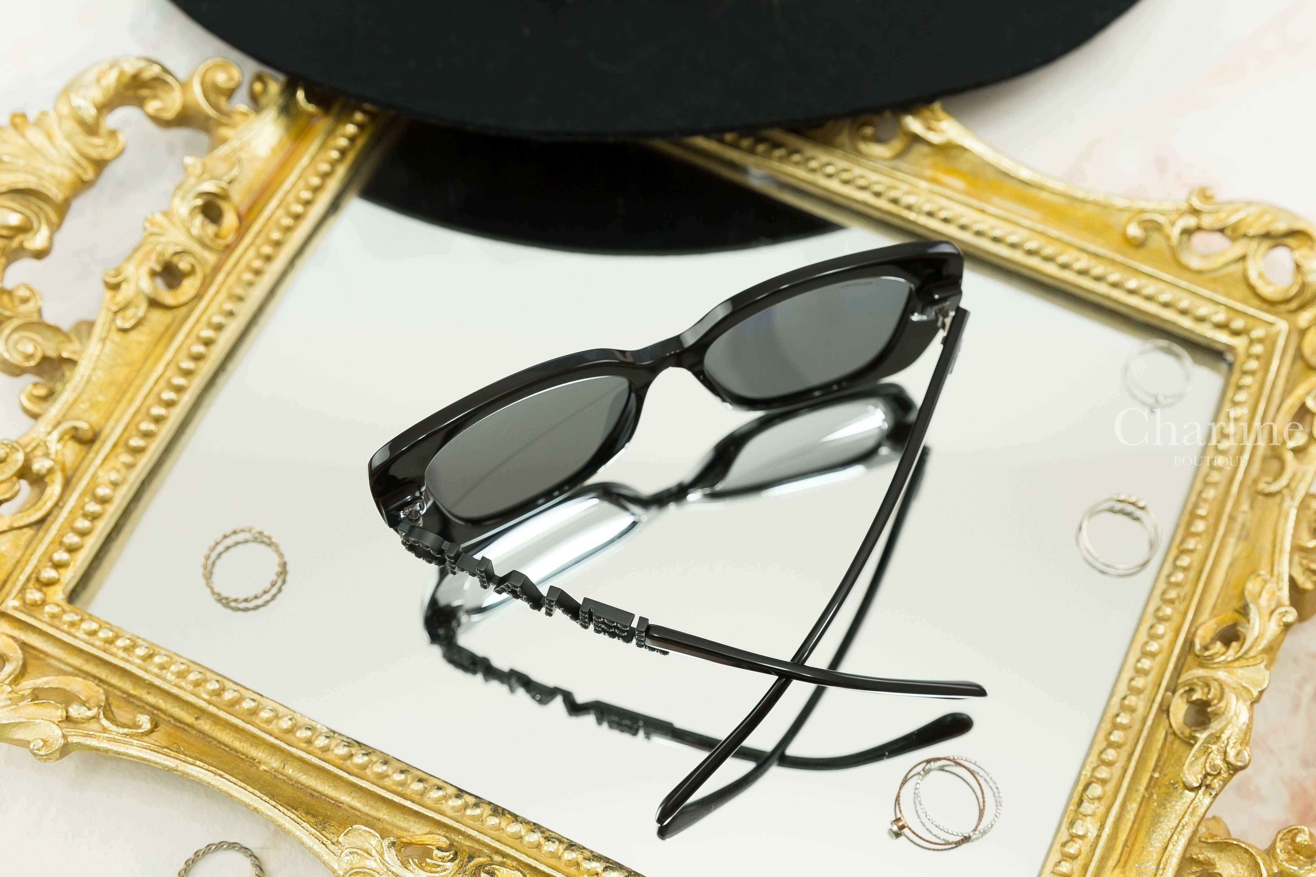 Chanel Square Sunglasses 黑色方框側邊黑鑽 Chanel 太陽眼鏡-Charline Boutique 精品代購