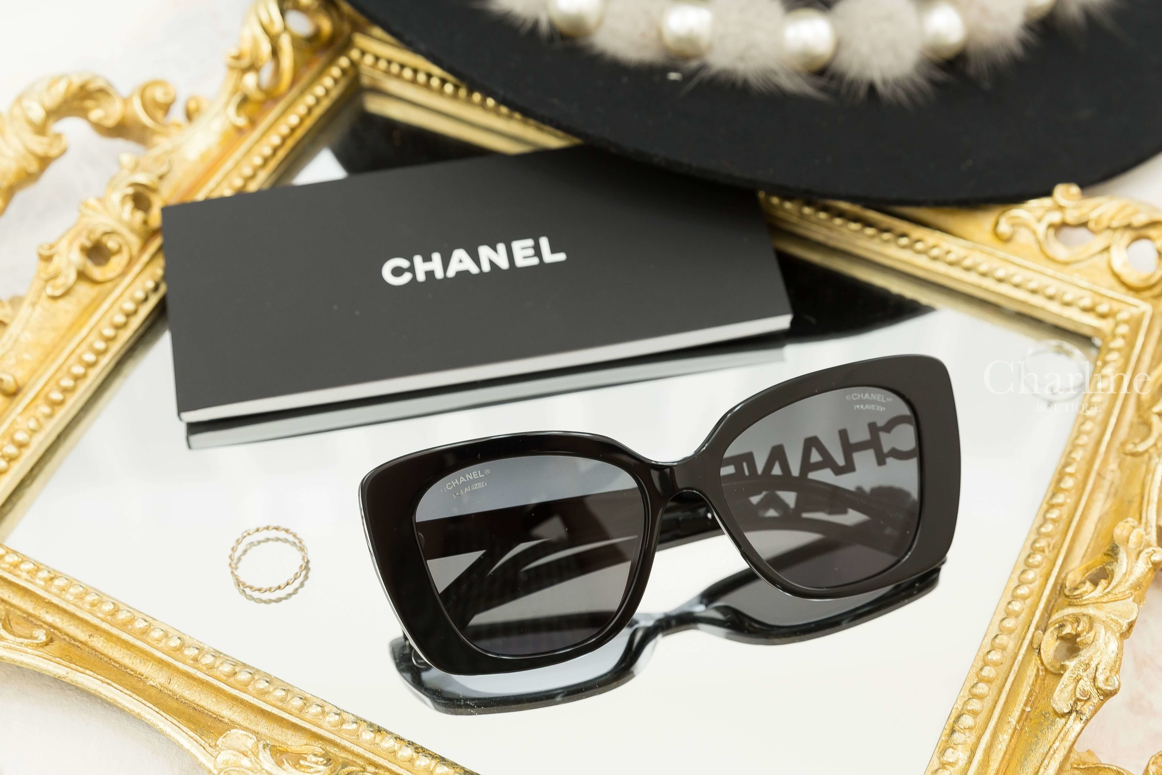 Chanel Square Sunglasses 黑色方框側邊黑鑽 Chanel 太陽眼鏡-Charline Boutique 精品代購