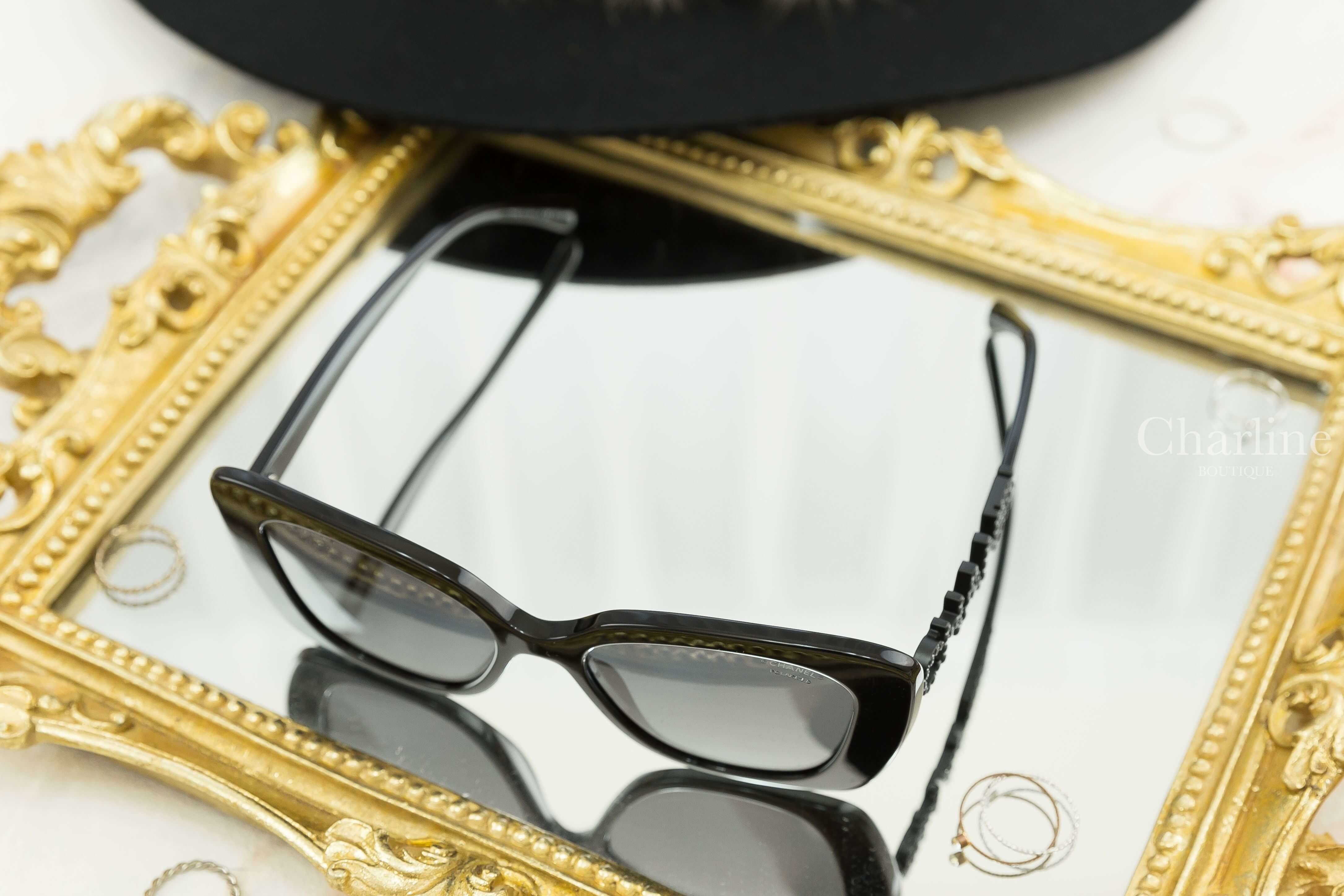 Chanel Square Sunglasses 黑色方框側邊黑鑽 Chanel 太陽眼鏡-Charline Boutique 精品代購
