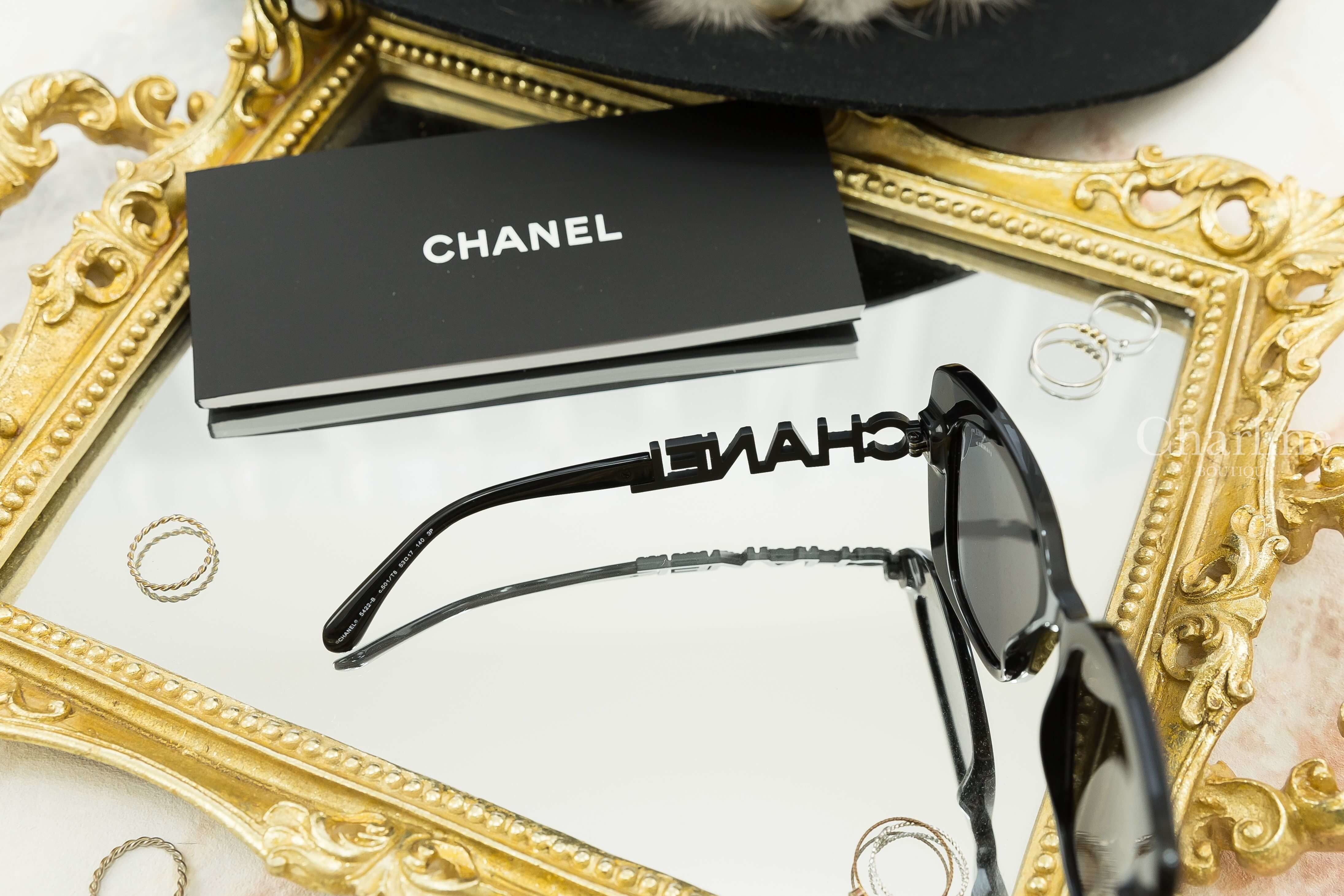 Chanel Square Sunglasses 黑色方框側邊黑鑽 Chanel 太陽眼鏡-Charline Boutique 精品代購