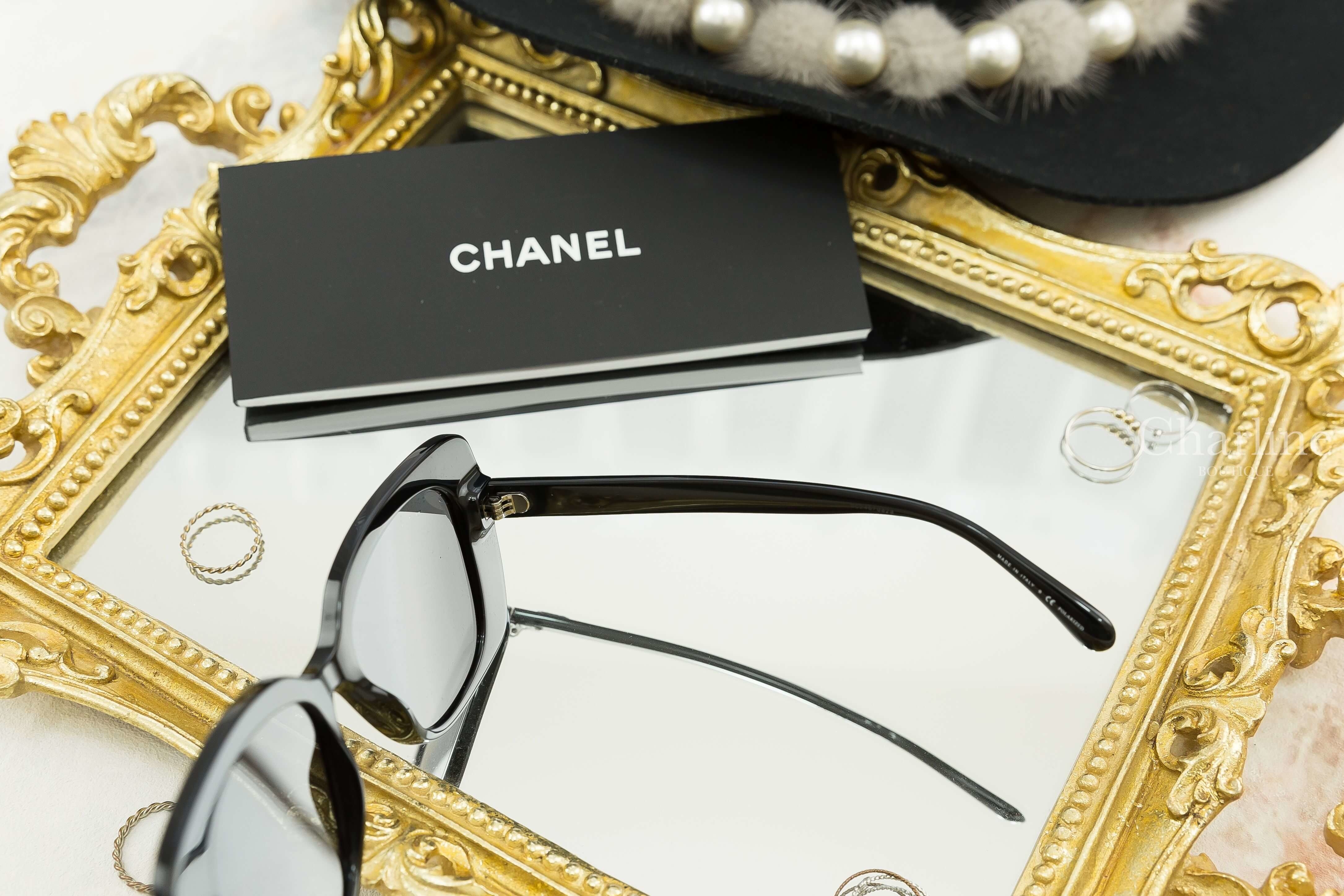 Chanel Square Sunglasses 黑色方框側邊黑鑽 Chanel 太陽眼鏡-Charline Boutique 精品代購