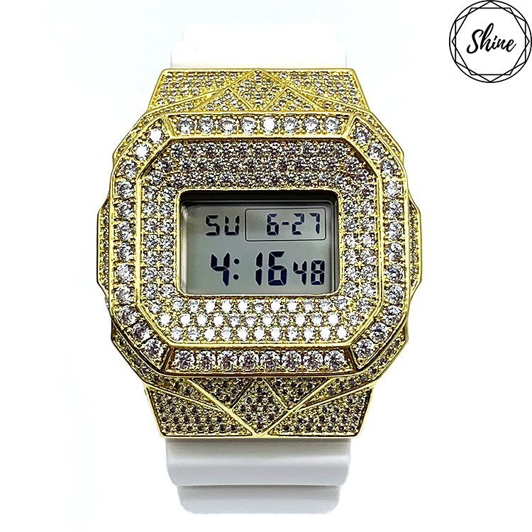客製 DW-5600MW-7 金色方塊鑲石金屬錶殼全套