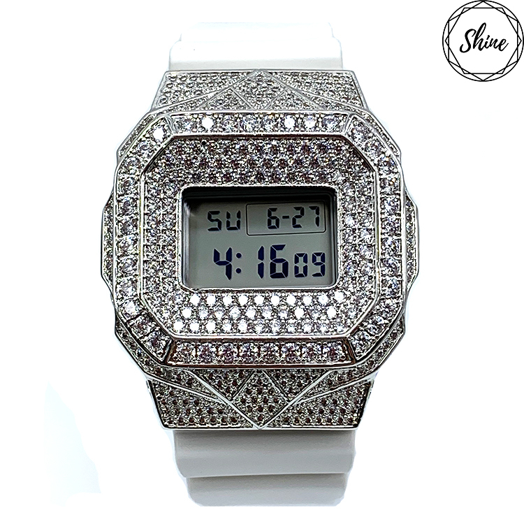 客製 DW-5600MW-7 銀色方塊鑲石金屬錶殼全套