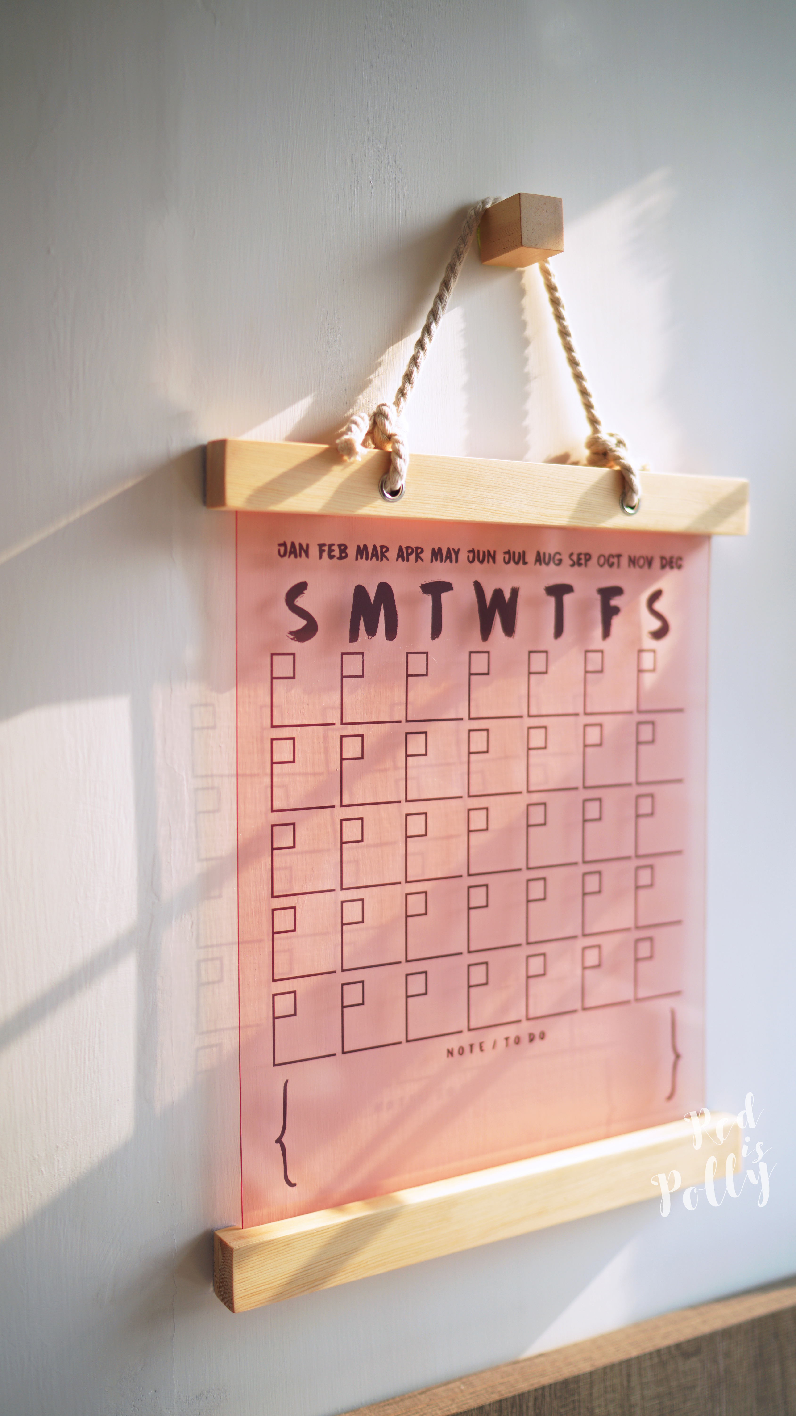 粉紅色亞加力月曆(免釘牆版)