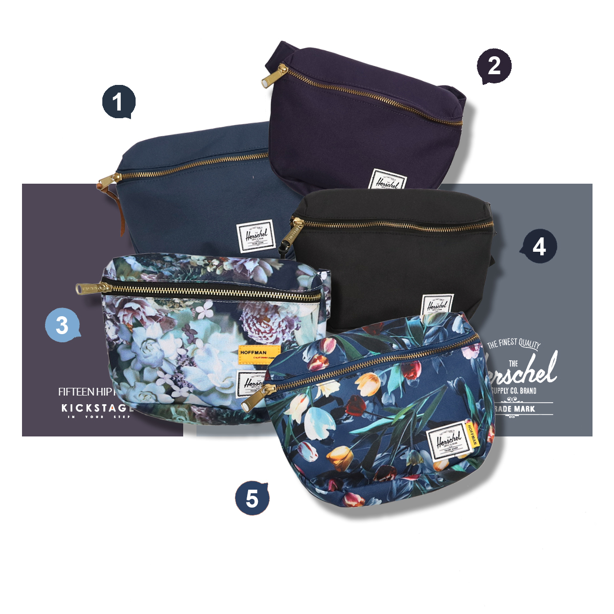 【4折】Herschel Fifteen Hip Pack 藍 紫 黑 花卉 鬱金香 側背腰包 隨身小包【10215】