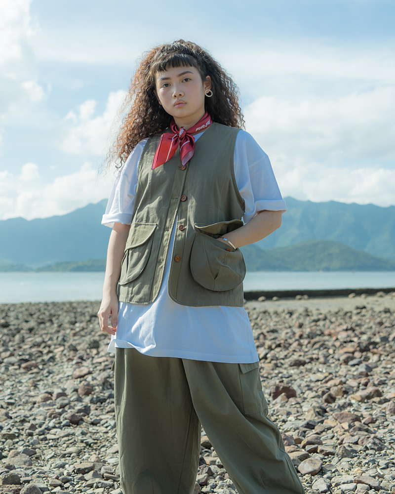 【FUM-GIRL】Japanese Colorblocking Vest | Green | Mori Girl | Hong Kong Design Brand