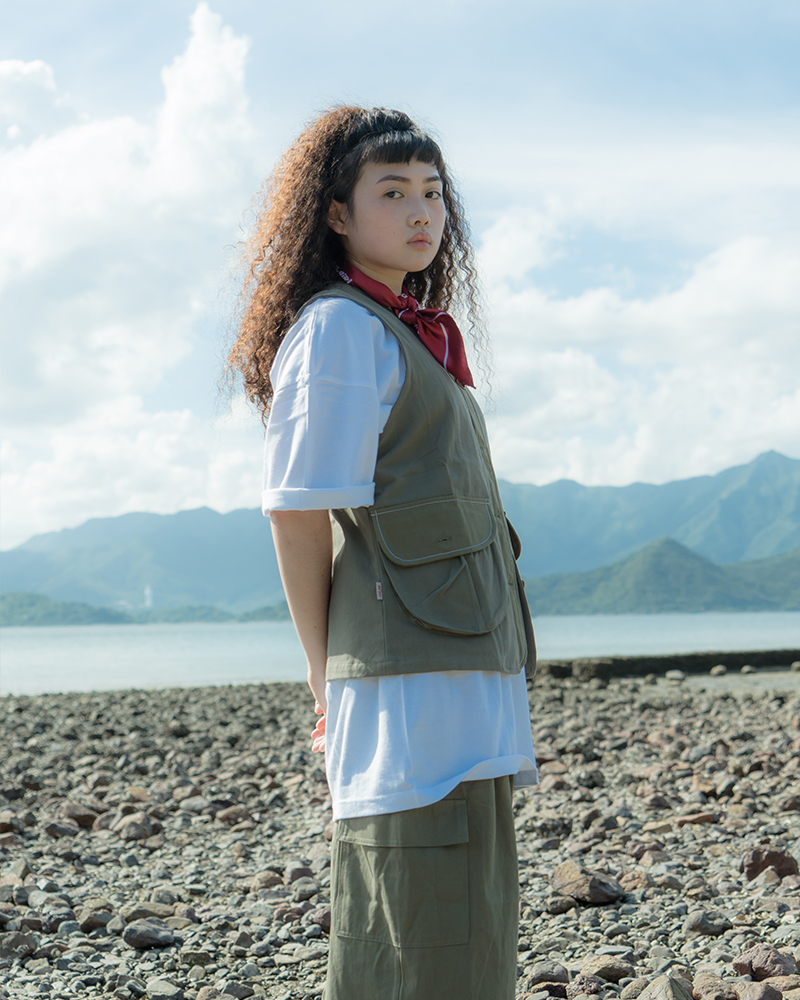 【FUM-GIRL】Japanese Colorblocking Vest | Green | Mori Girl | Hong Kong Design Brand