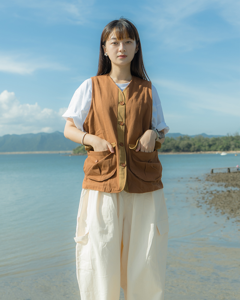 【FUM-GIRL】Japanese Colorblocking Vest | Brown | Mori Girl | Hong Kong Design Brand