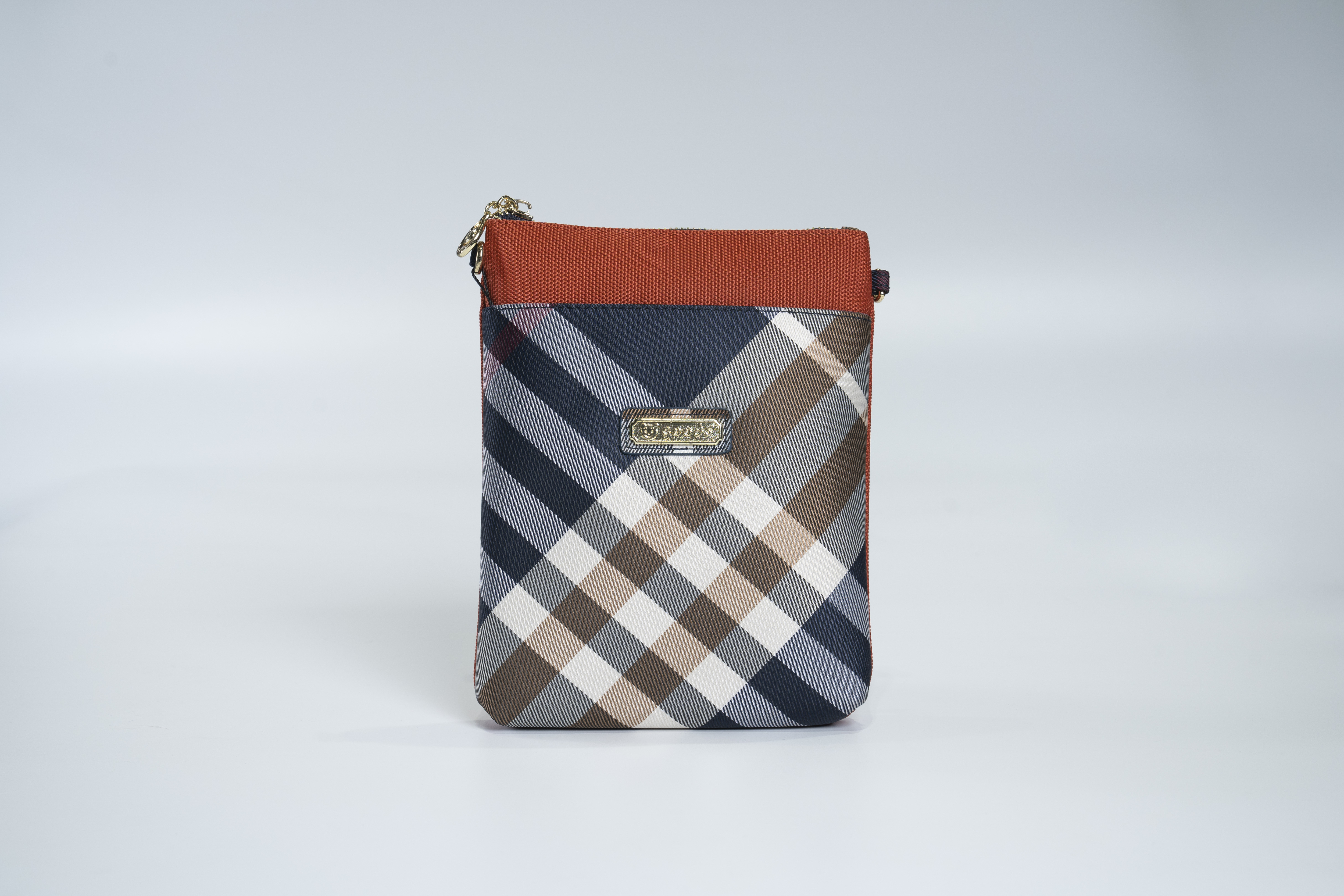 GOODS 格紋拼接橙色 單層手機側背包  #2231