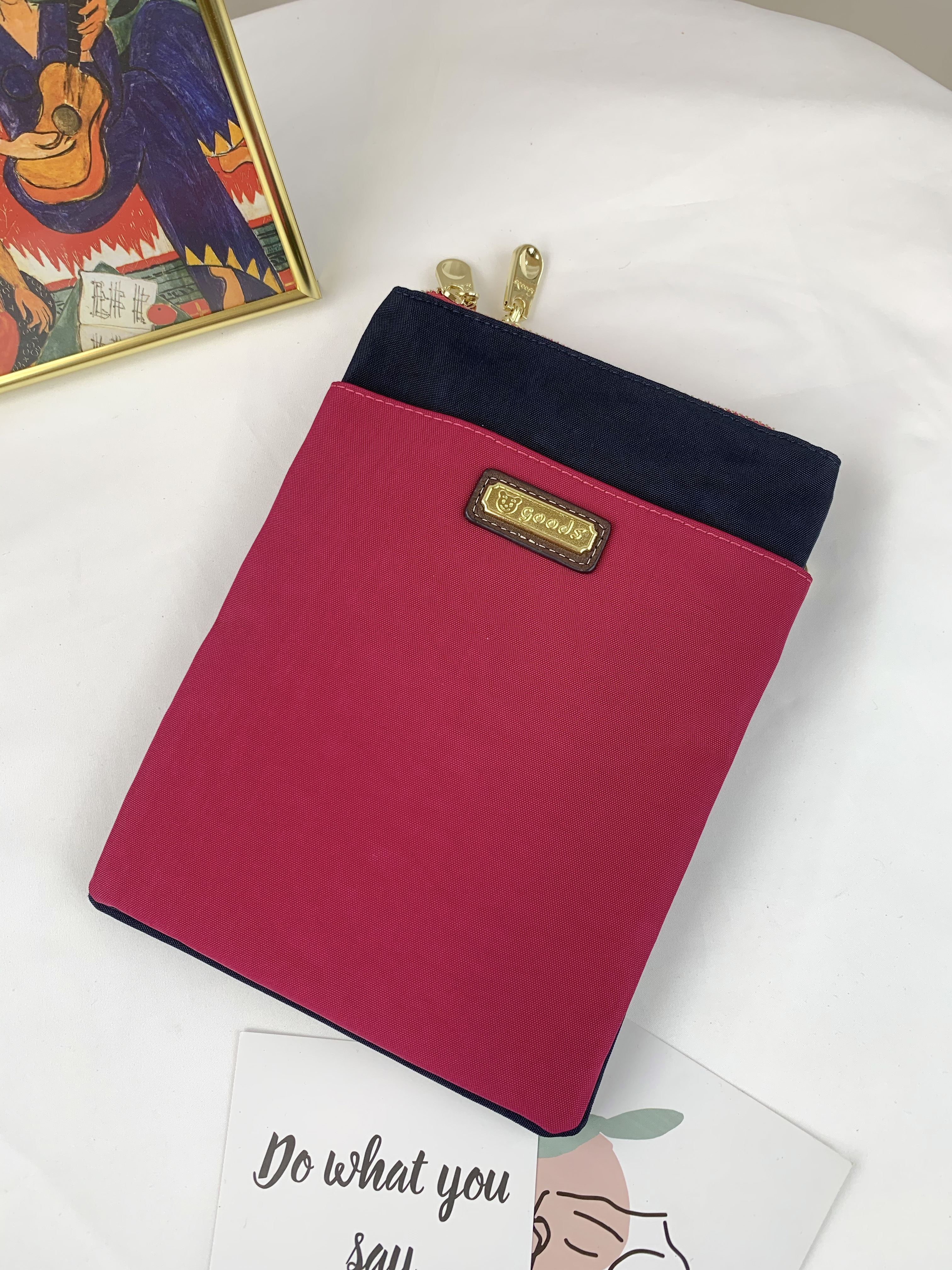 GOODS 藍粉拼色 雙層手機側背包  #2505-1