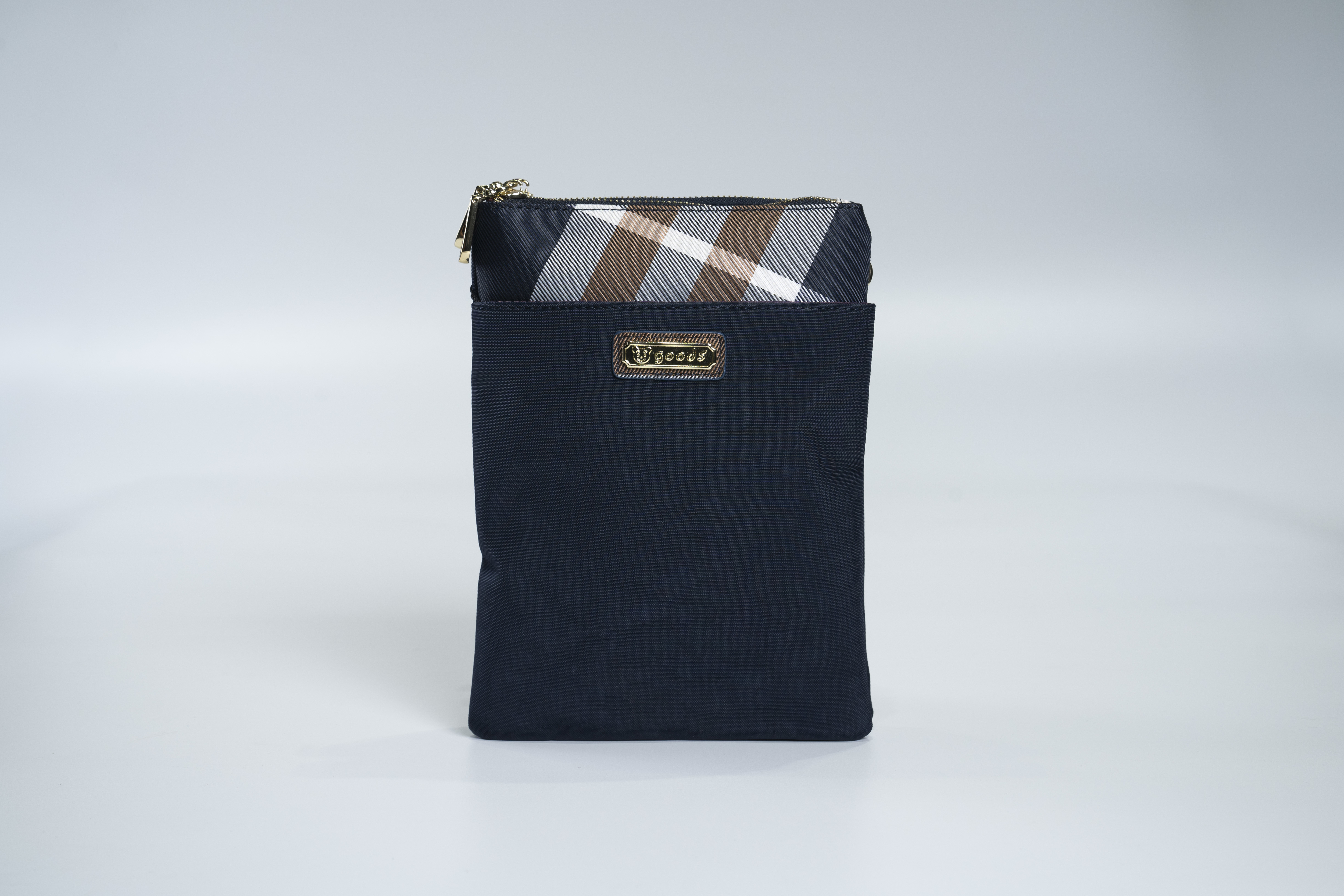 GOODS 水洗黑拼接細格 雙層手機側背包  #2505-1