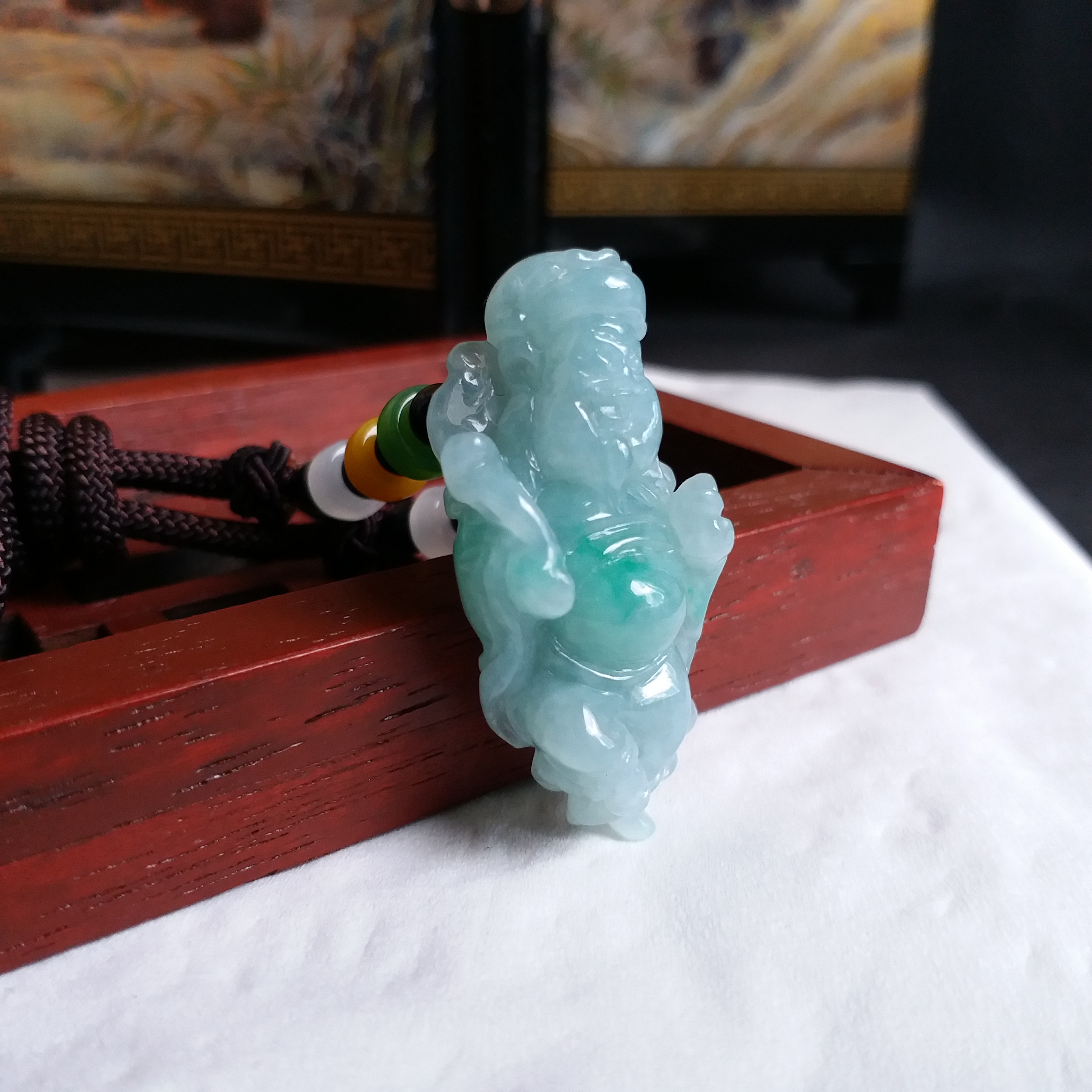 J1782 冰飄陽綠財神掛件