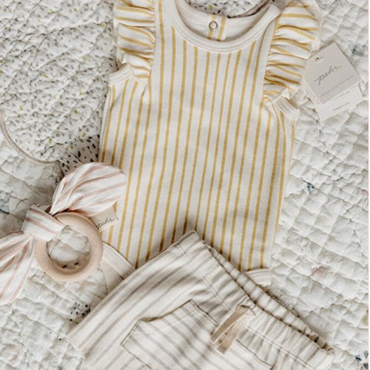 PEHR - 有機棉質荷葉邊短袖包屁衣（Marigold)