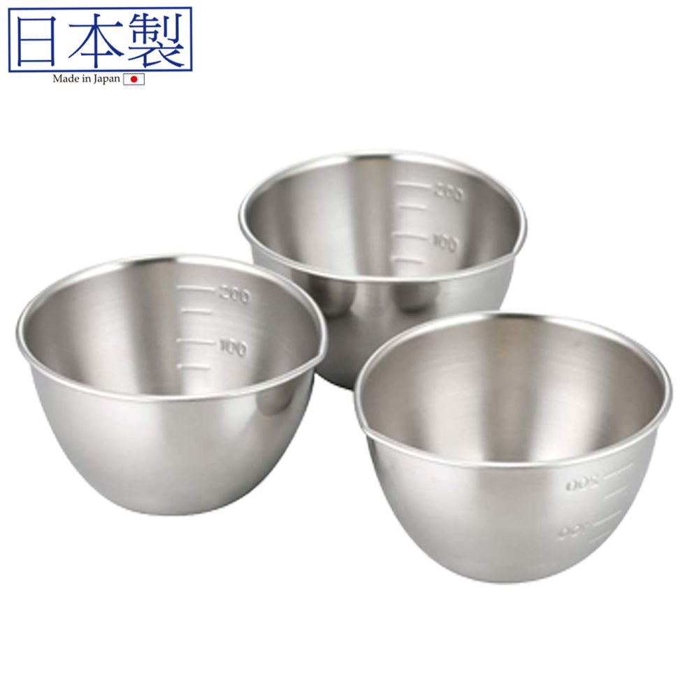 日本不銹鋼刻度碗三件套裝(連蓋) (日本製)